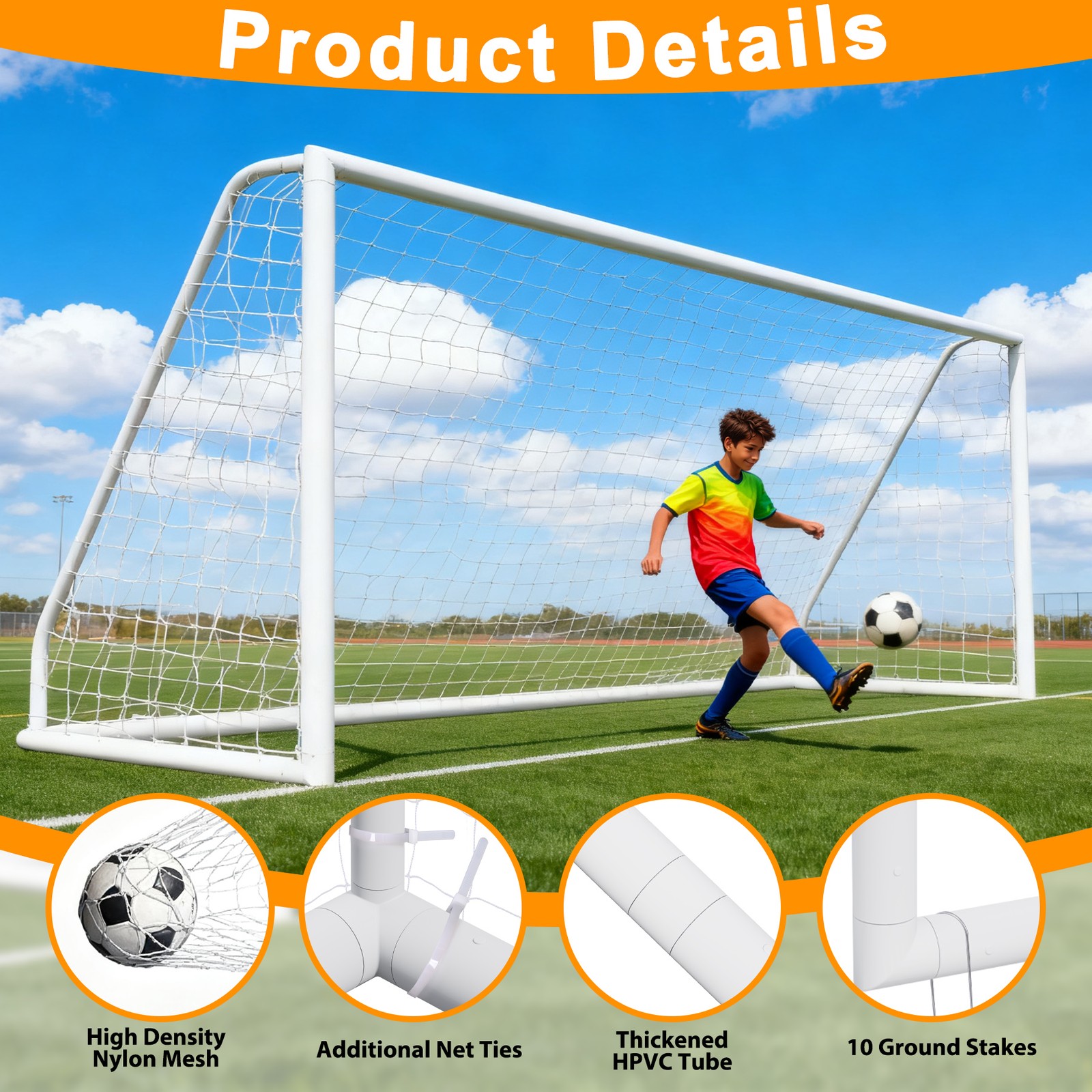 Portable Soccer Goal for Backyard 12x6FT Adults Soccer Net PVC Frame w/Carry Bag