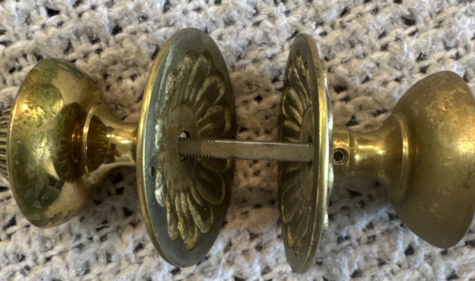 Lot 3psc VNT Ornate Solid Brass Door Knob, Portugal, Mid-Century, Floral Rosette