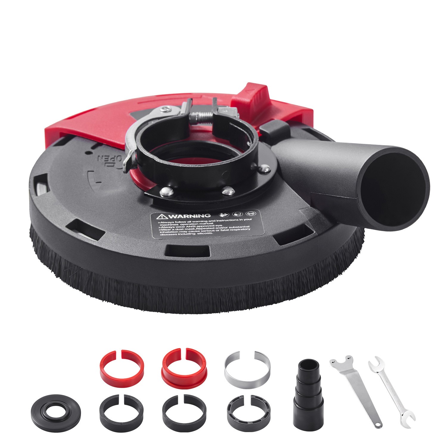 Angle Grinder Dust Shroud 4-5 in with 6 Clamping Washers Connect to Vacuum