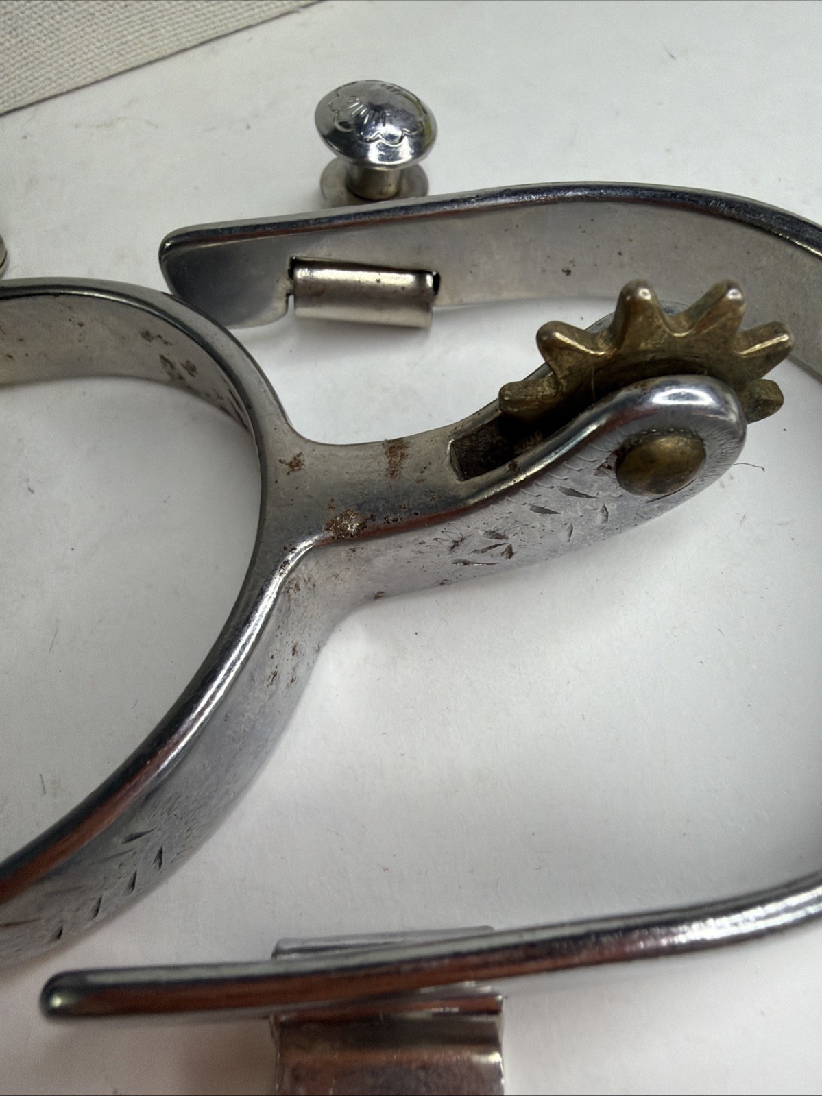 Vtg Western Equestrian Riding Spurs Button Rowels