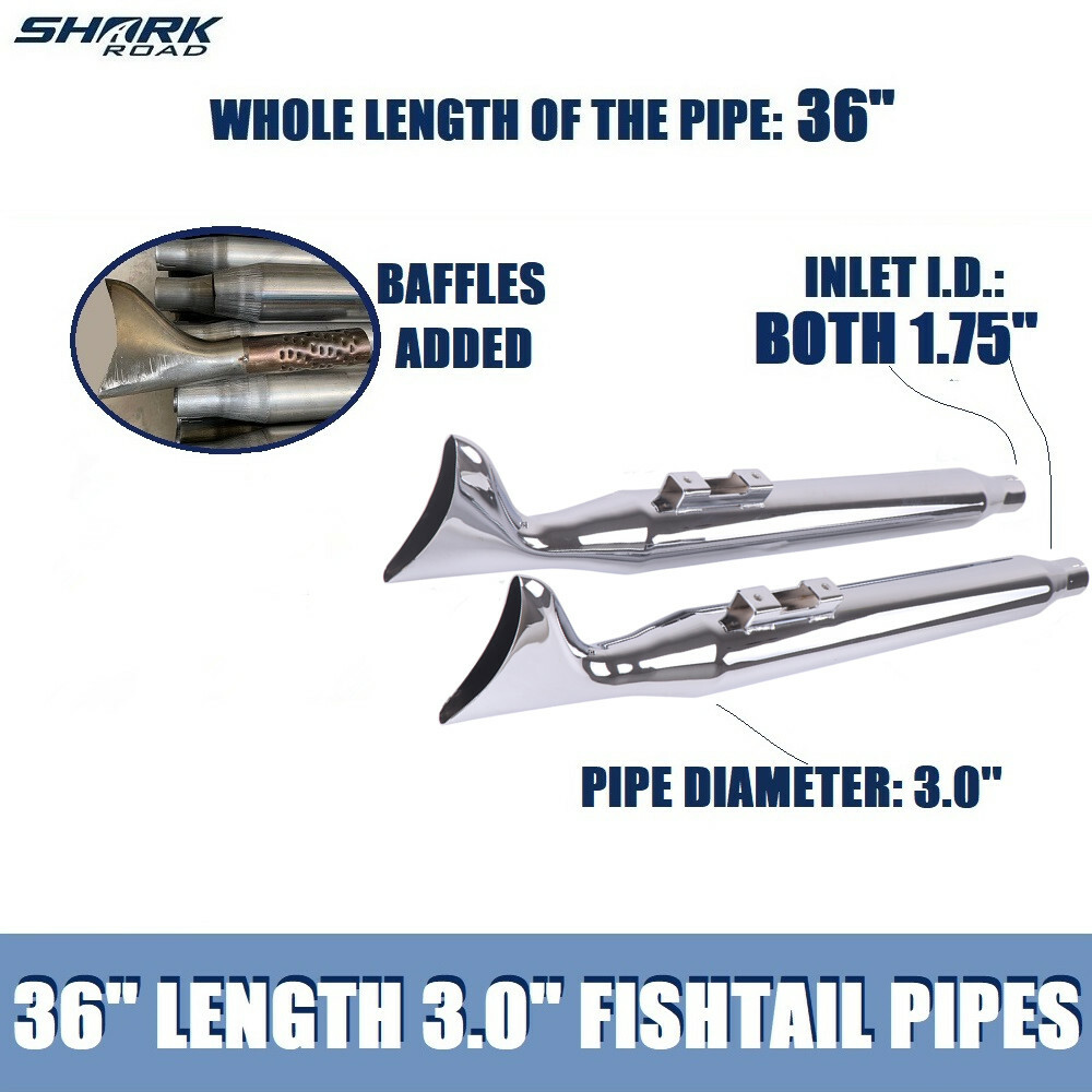 36”Chrome Fishtail Slip on Muffler 3" Fish Tail For Harley 1995-2016 Touring