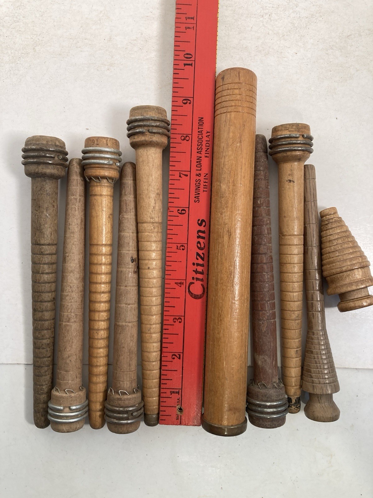 Wood Bobbins Spools Industrial Style 3"-9.75" Wooden Quills Mixed Lot-10