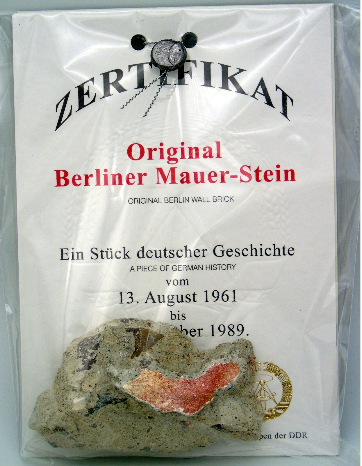 Large Authentic Piece of the BERLIN WALL with Certificate of Authenticity