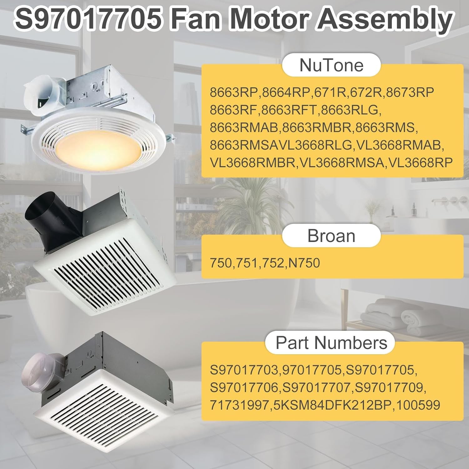 S97017705 Bathroom Ventilation Fan Motor Assembly,8663RP 8664RP Bath Exhaust...