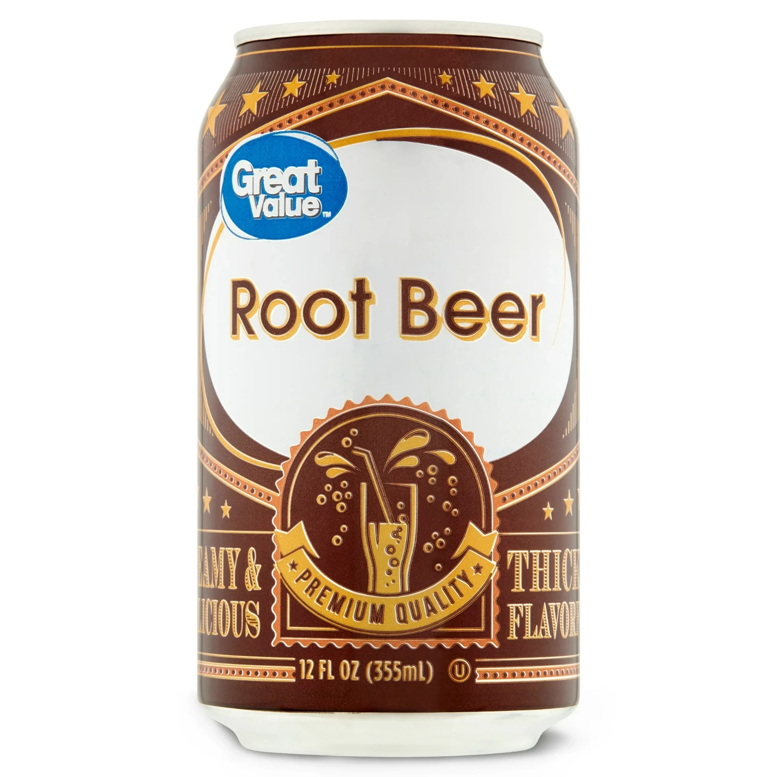Great Value Root Beer Soda Pop, 12 fl oz, 12 Pack Cans Pack of 2