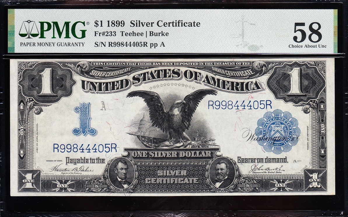 Amazing Crisp HIGH GRADE 1899 $1 "BLACK EAGLE" Silver Cert.! PMG 58! 44405R