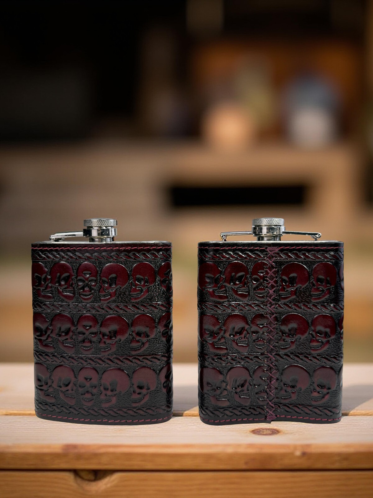 Stainless Steel 8oz Hip Flask Genuine Leathe Brown Leather Covering New