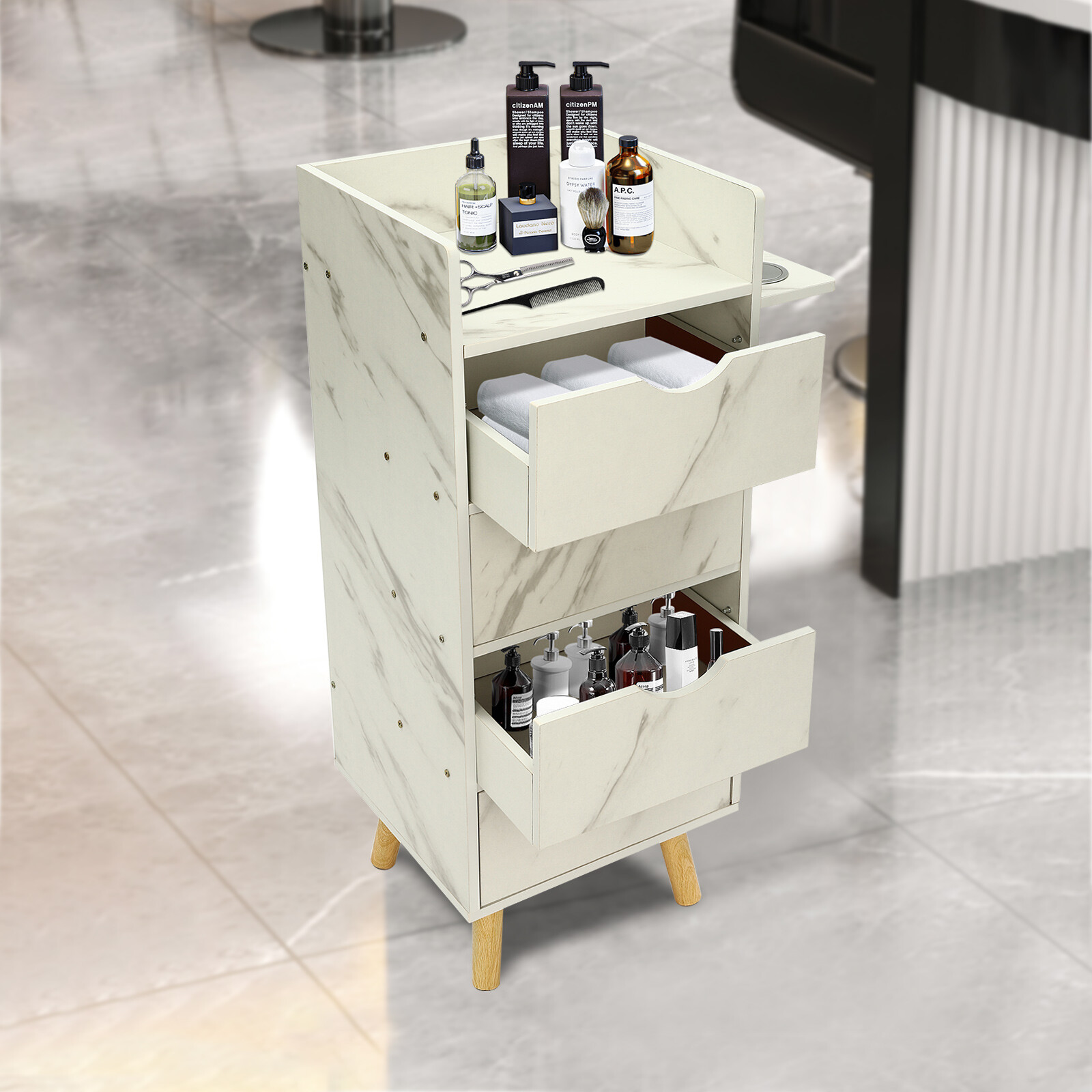 Salon Storage Cabinet Hair Styling Barber Station beauty shop Cabinet 4 Drawers
