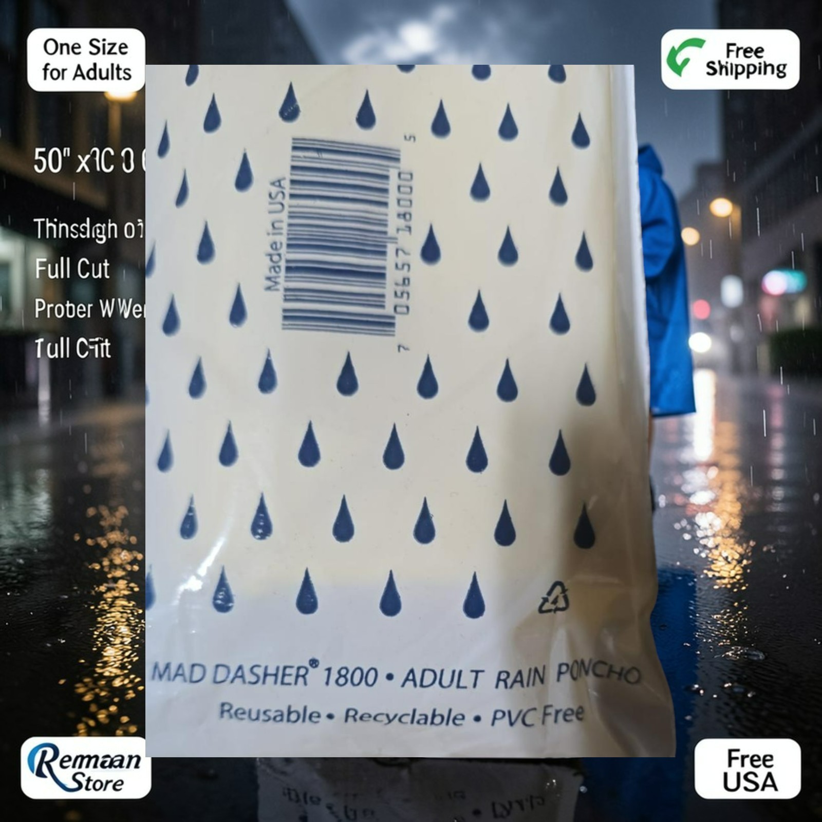 Unisex Rainwear Poncho Waterproof Rain Coats Adults Assort Colors Standard Size