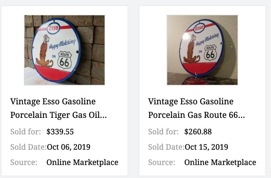 VINTAGE 1964 ESSO PUT A TIGER IN GAS TANK +ROUTE 66 11 3/4" PORCELAIN METAL SIGN