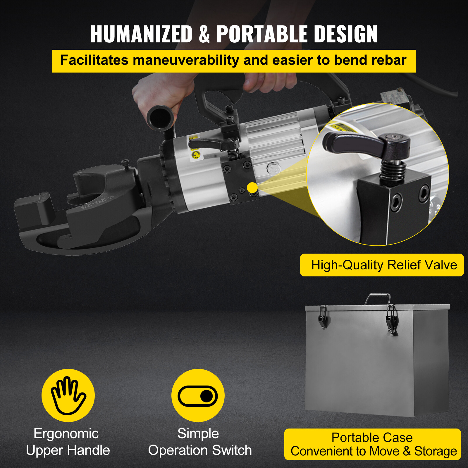 VEVOR 1500W Electric Rebar Bender 1" 25mm #8 Hydraulic Portable Rebar Bending