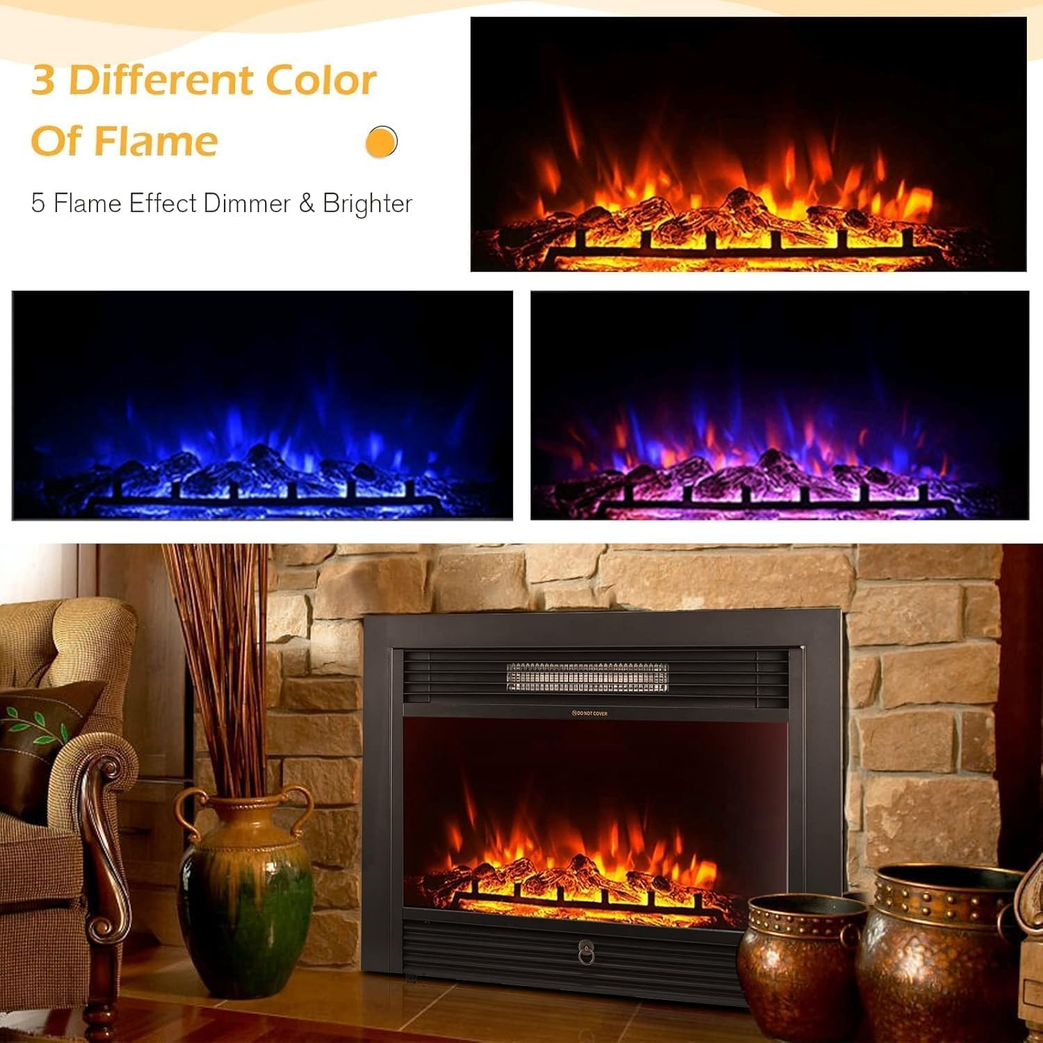 28.5" Electric Fireplace Insert Recessed/Mounted Fireplace with Remote Control