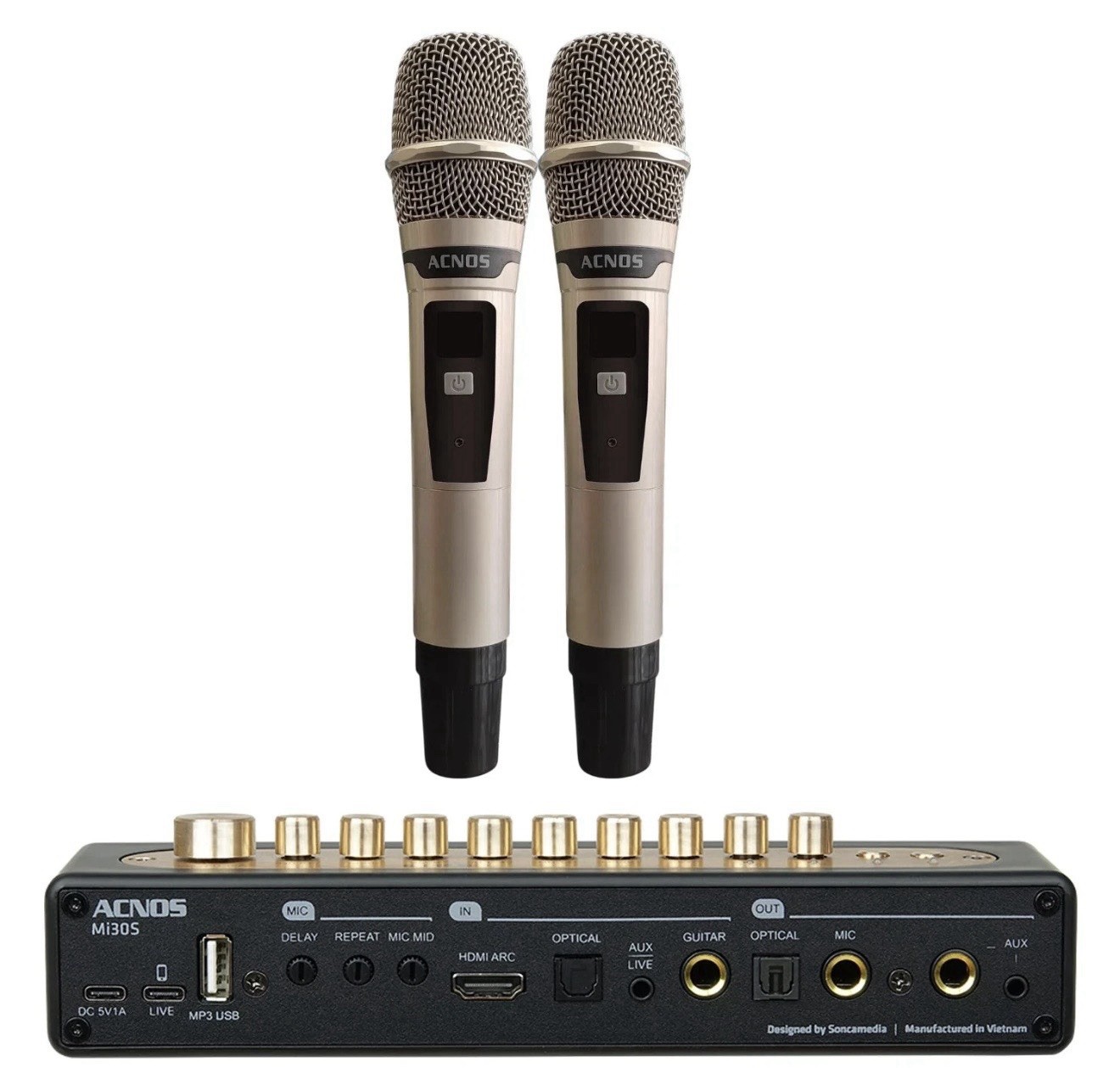 ACNOS Mi-30s (V2.0) - Karaoke Vocal & Music Mixer + Dual UHF Wireless Mics