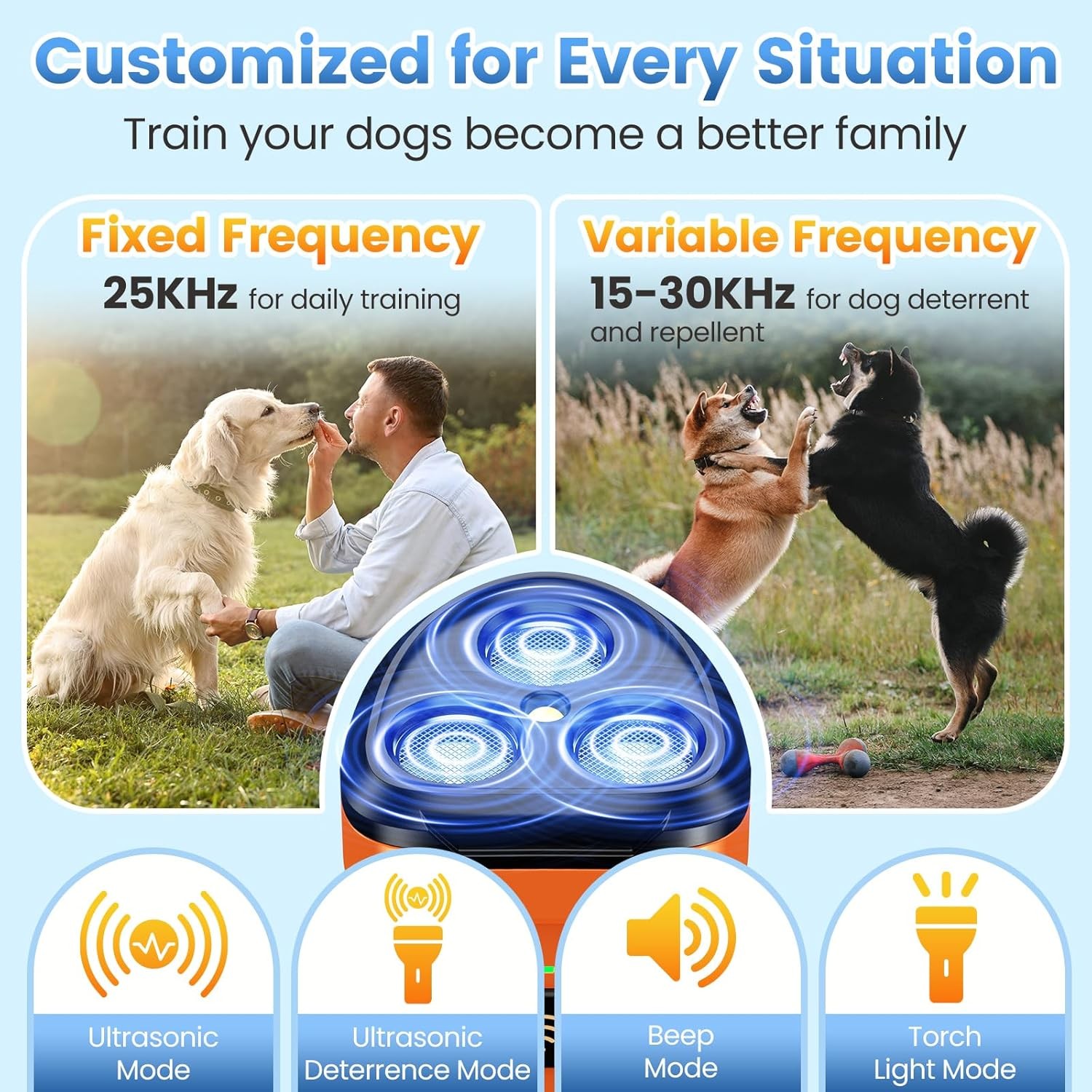 Dog Bark Deterrent Device 3X Anti Barking Device for Dogs, 5 Modes Stop Neighbor