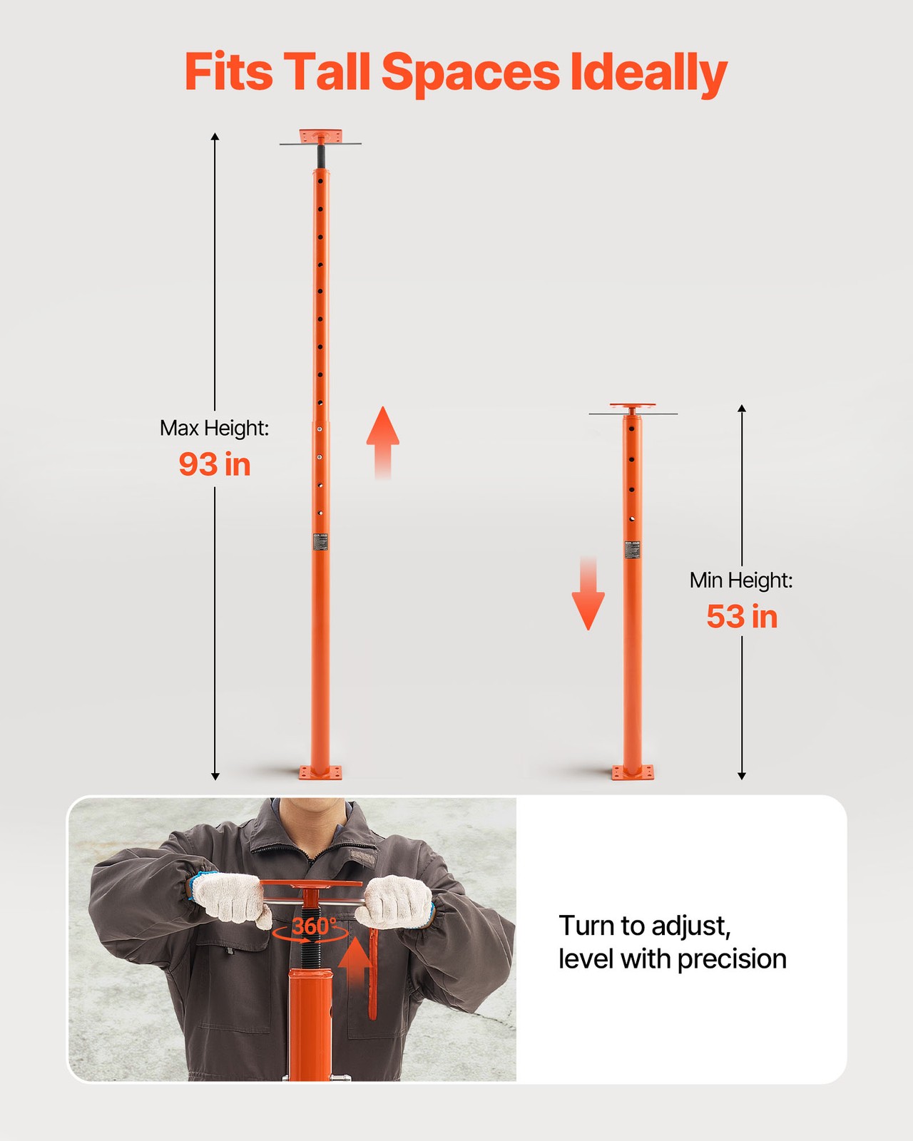 VEVOR House Floor Jacks Adjustable Floor Jack Post Leveling Lift 2PCS 53-93 Inch
