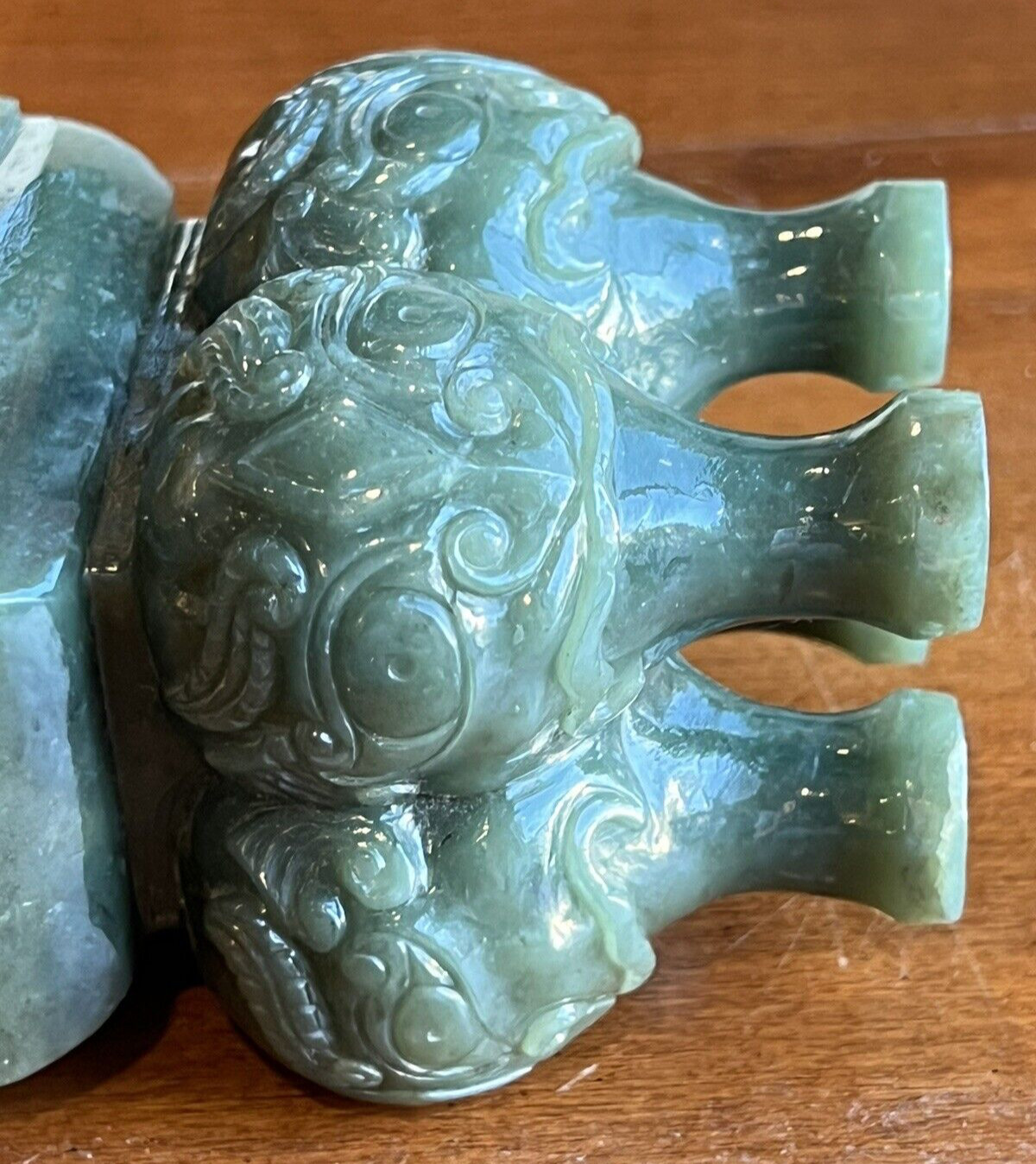 Hand Carved Dark Spinach Green Jade Asian Chinese Incense Burner Censor