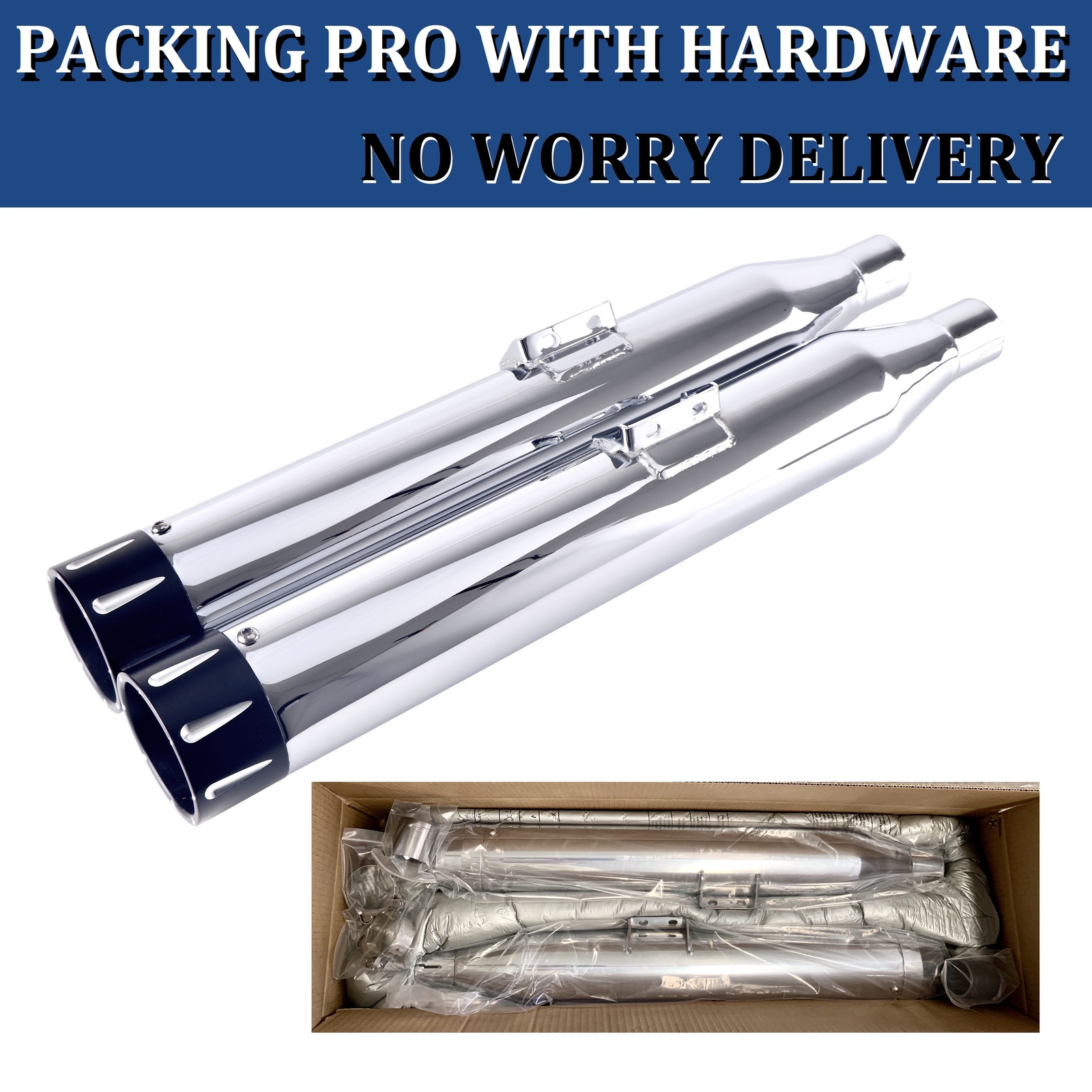 SHARKROAD 3.5" Slip On Mufflers Exhaust for 18- 23 Softail M8 Premium Chrome