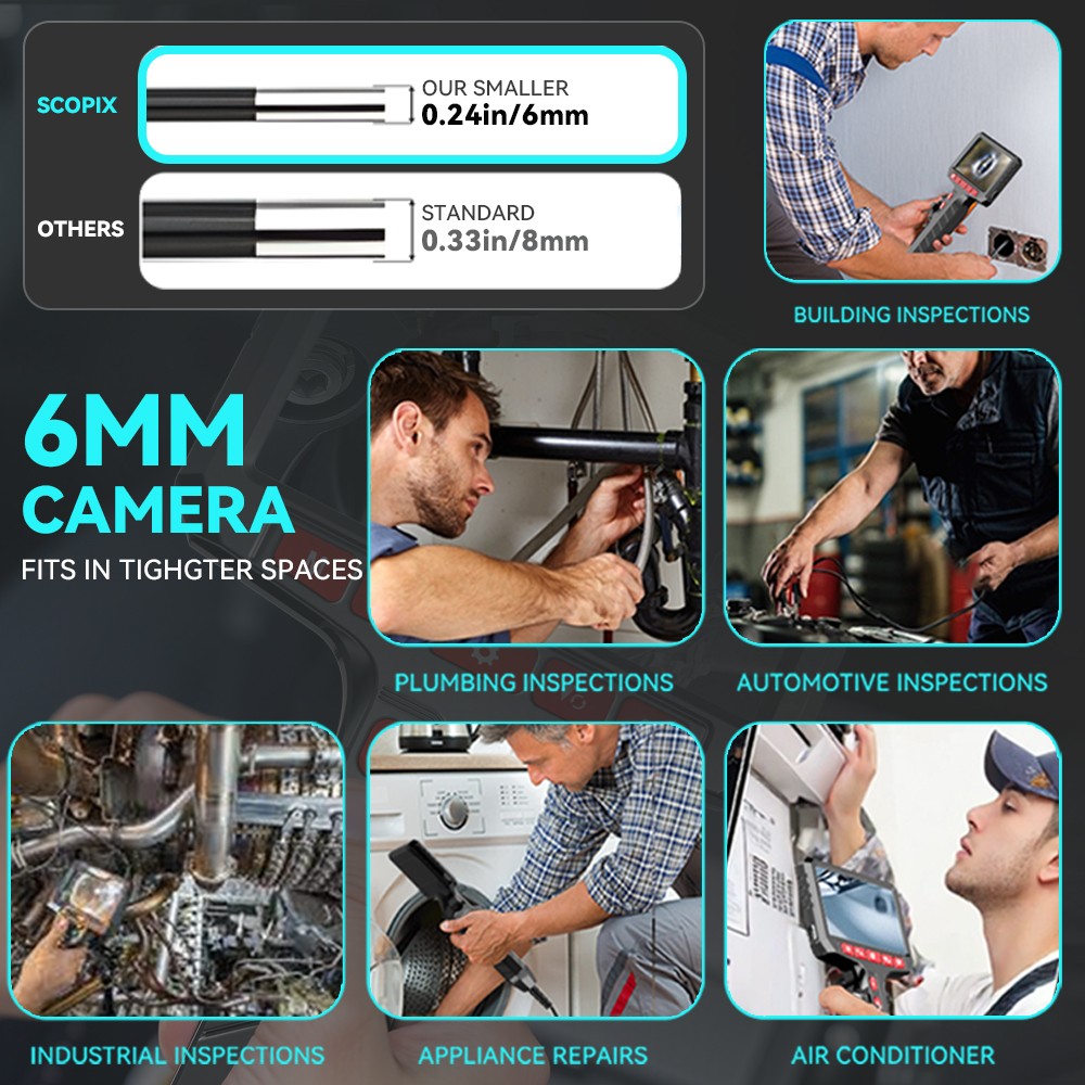 SCOPIX 10ft Tube 2-Way 360° Inspection Camera Articulating Borescope Semi Rigid