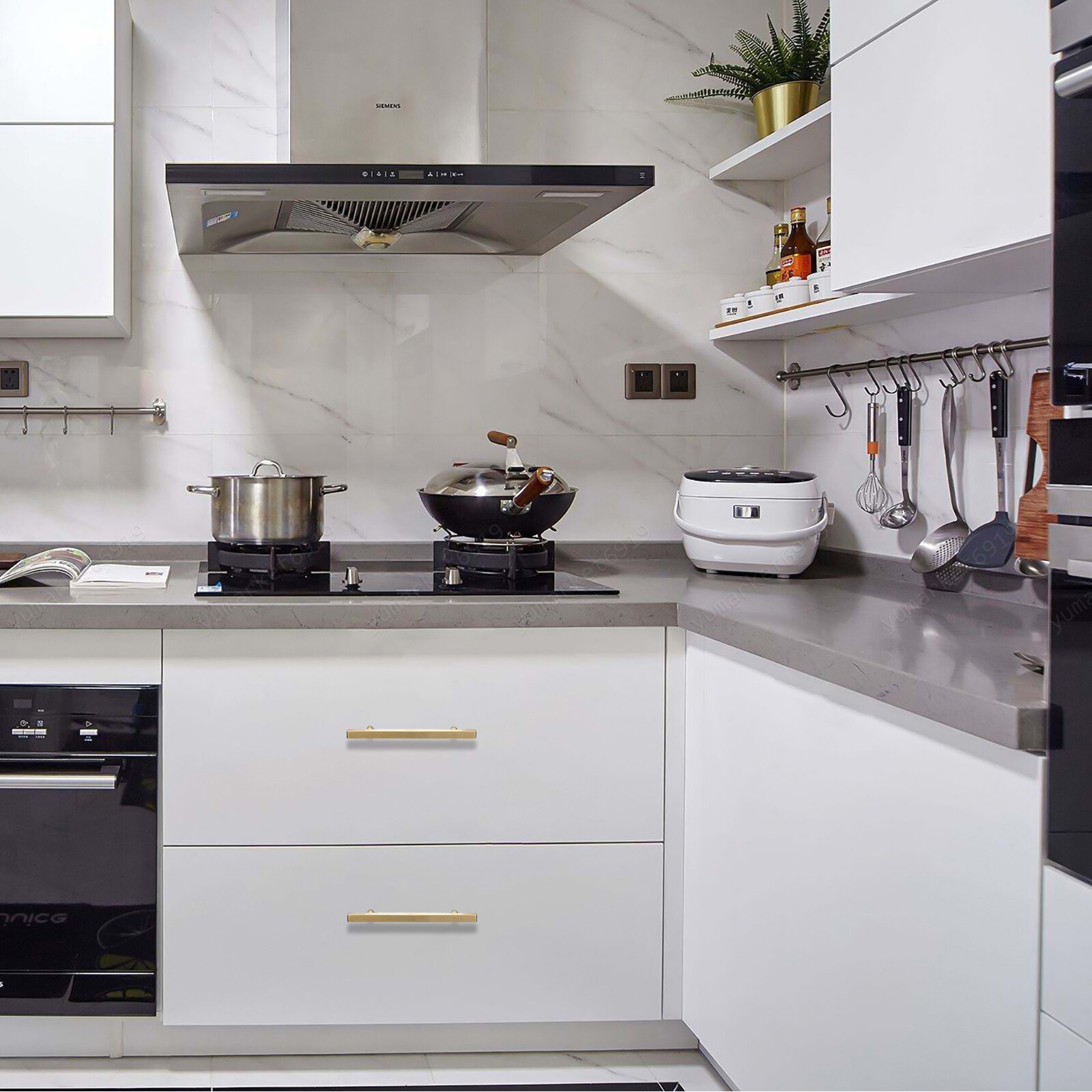 Stainless Steel Kitchen Square Cabinet Handles Brushed Gold T-Bar Drawer Pulls