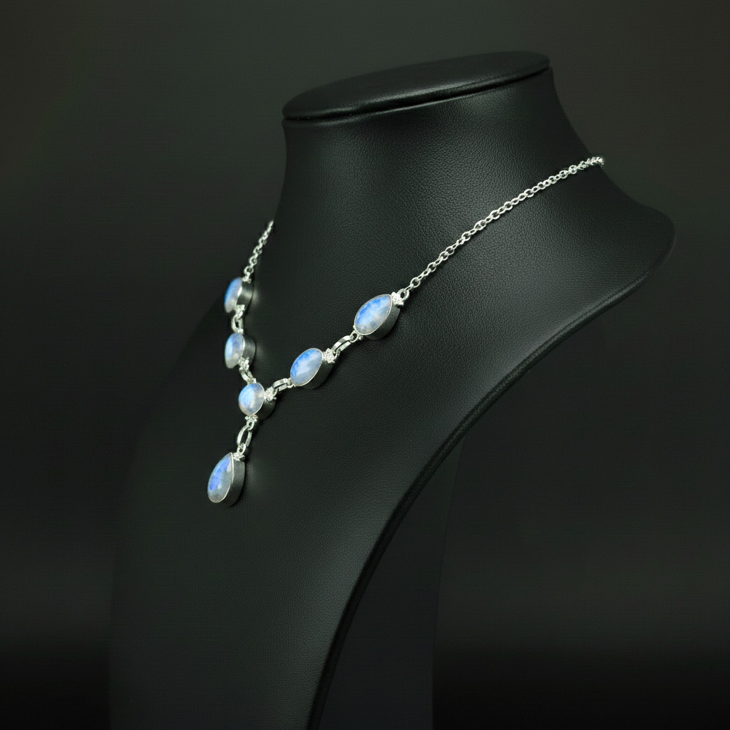 Rainbow Moonstone 925 Sterling Silver handmade Gift Necklace 18"