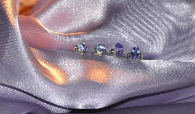 TWO PAIRS OF PETITE TANZANITE EARRINGS 5mm X 3mm OVAL & 3mm ROUND