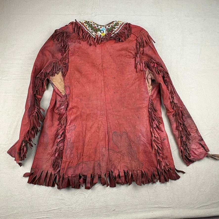 1880 - 1920 Handmade Red Leather Beaded Ceremonial Coat Native American Western