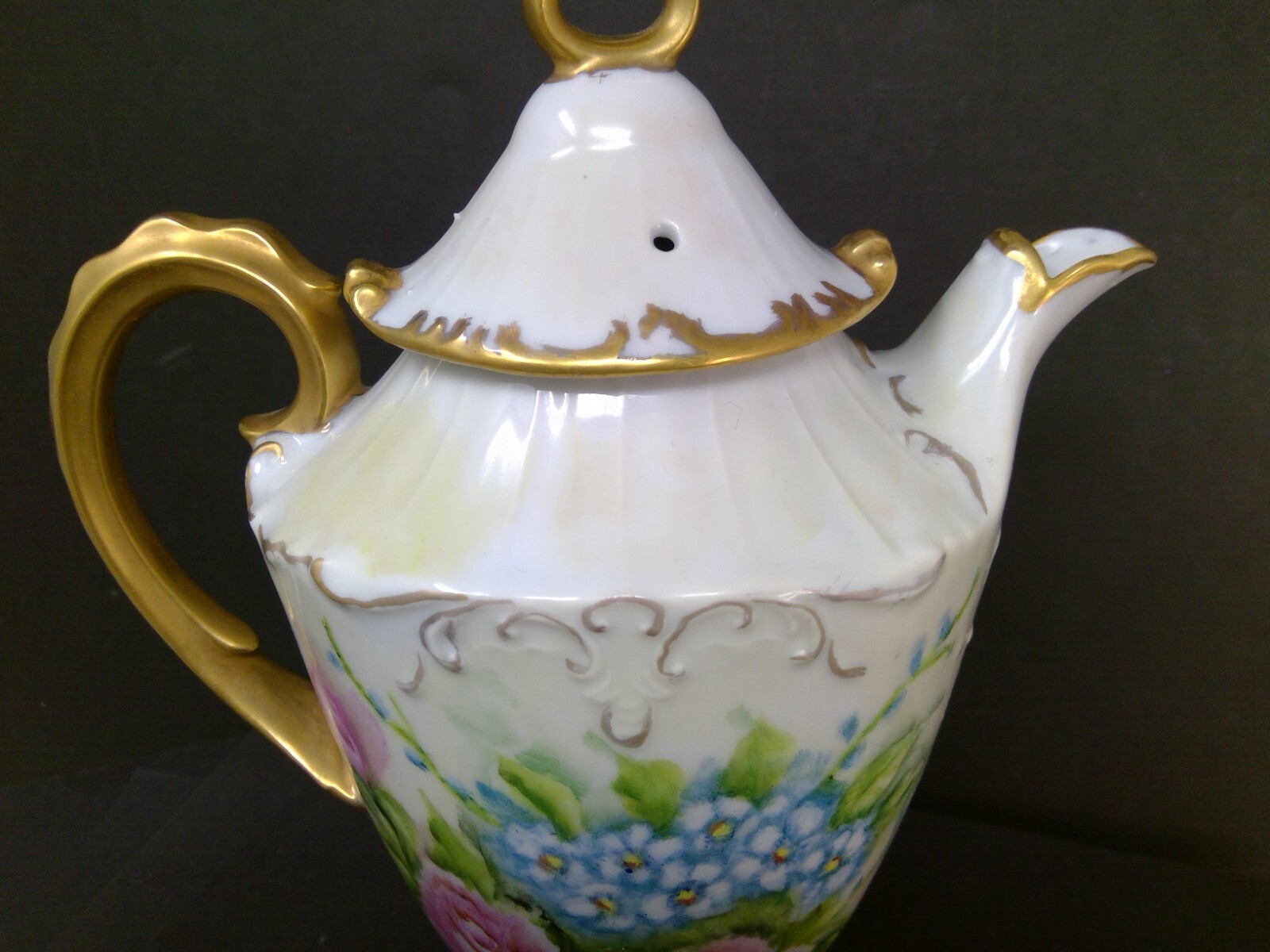 Vintage Gand Painted Roses Coffee Pot Creamer & Sugar Set