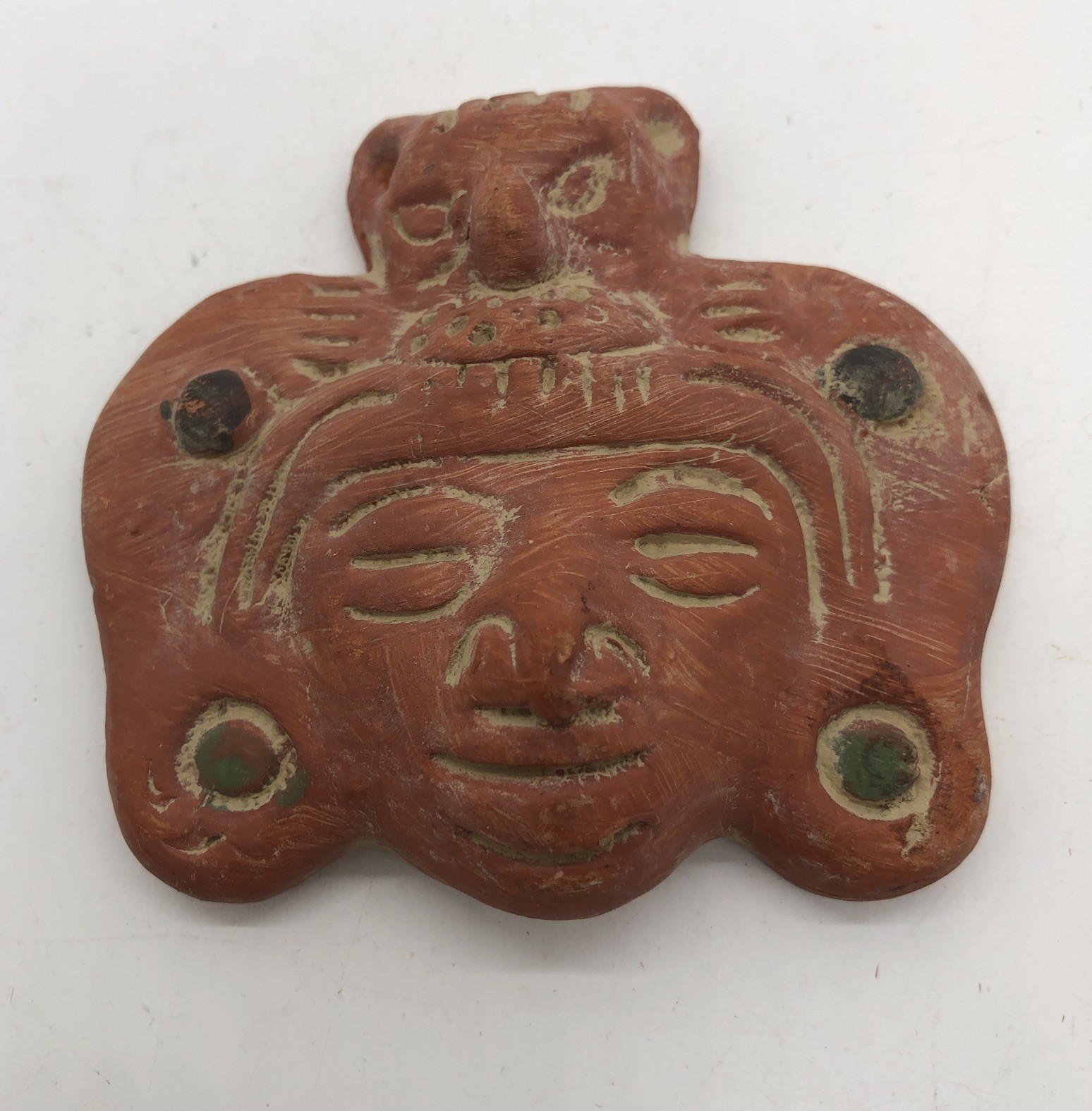 Aztec Mayan Warrior Clay Terra Cotta Mask Made In Mexico Small Wall Hanging