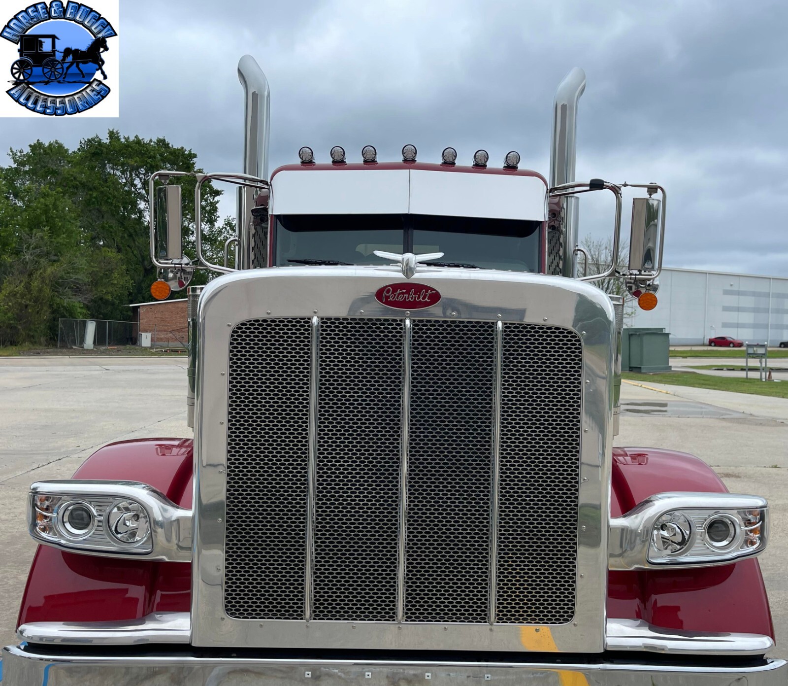 Peterbilt 12'' Rollin Low straight sun visor 304 s.s. 379/389/388/386 1003