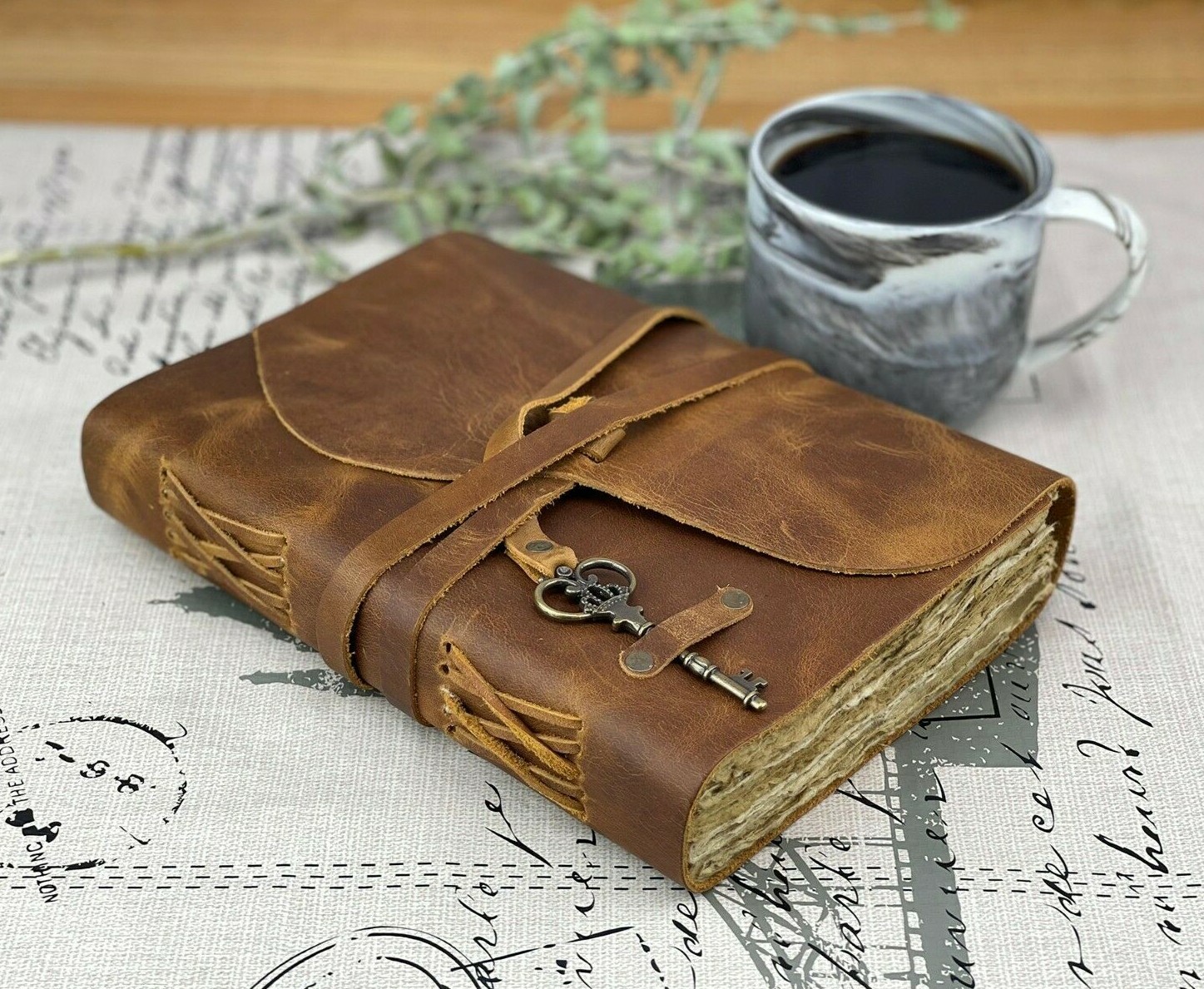 Rustic Leather Journal Notebook Handmade Deckle Edge Paper Leather Bound Books