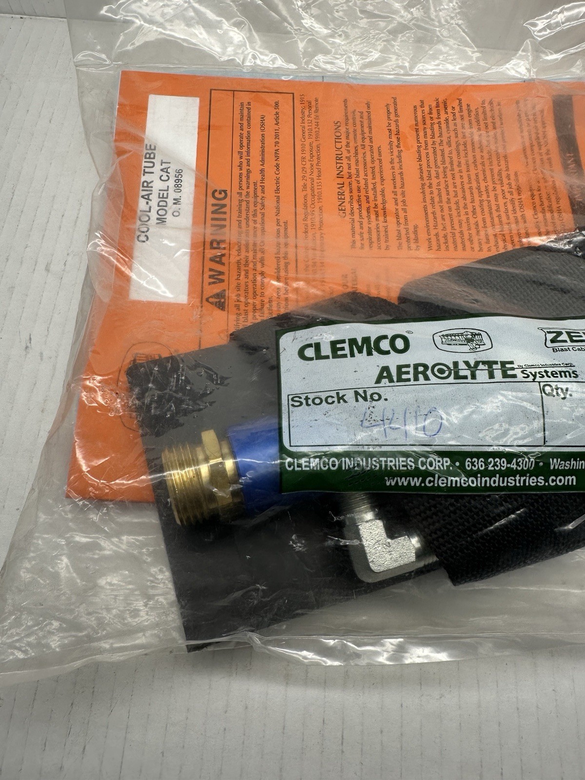 Clemco Industries Cool-Air Tube Model Cat 04410 For Blasting Helmets 90-100 PSI