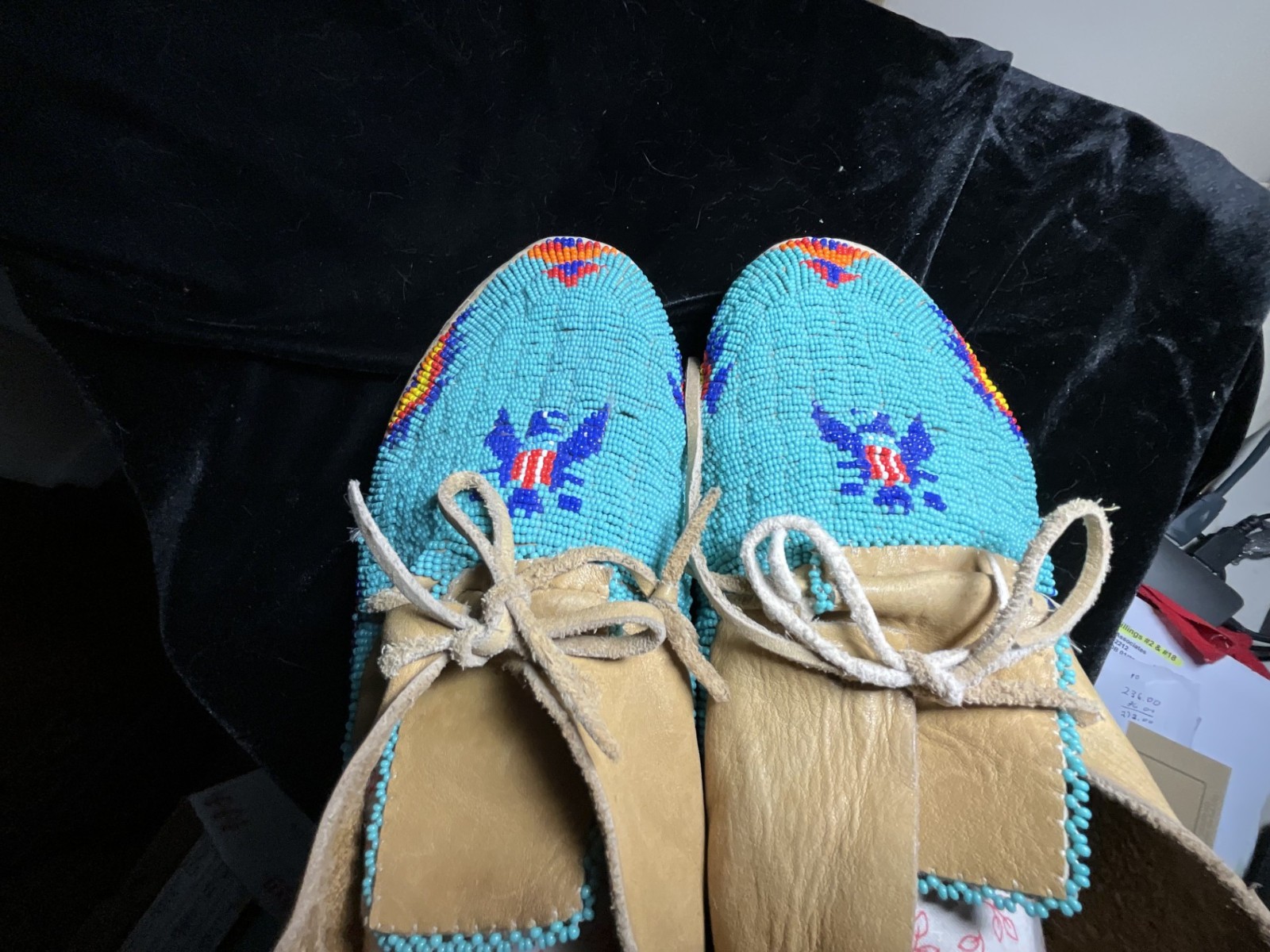 Sioux ? Fully Beaded Eagle Moccasins 10 inches.
