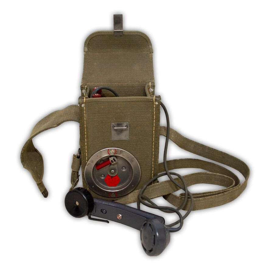 Vintage Swiss Army EN50-A Field Telephones, 4 Phones and Crate