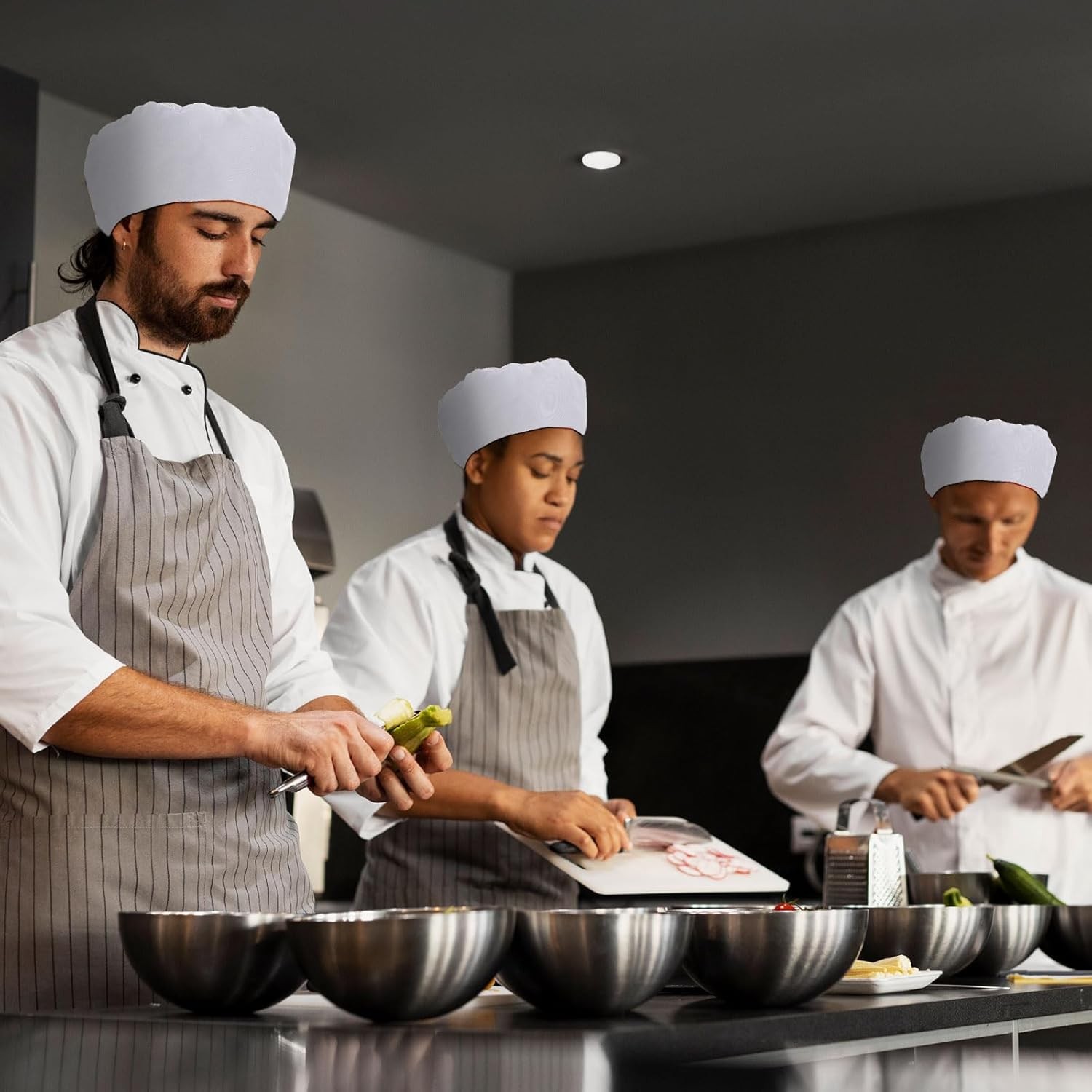 8 Pcs Unisex Chef Hats for Men Women Adult Adjustable Kitchen Cooking Caps Sushi