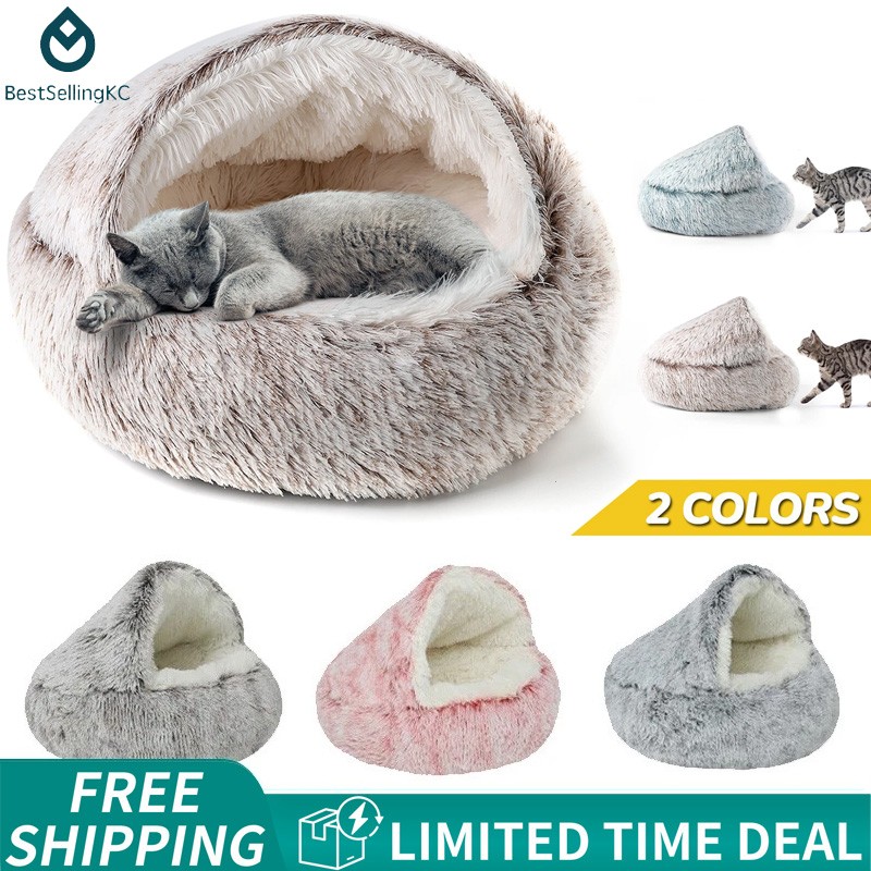 Soft Plush Cat Bed Winter Comforter Semi-Enclosed Nest Warm Pet Bed Supplies