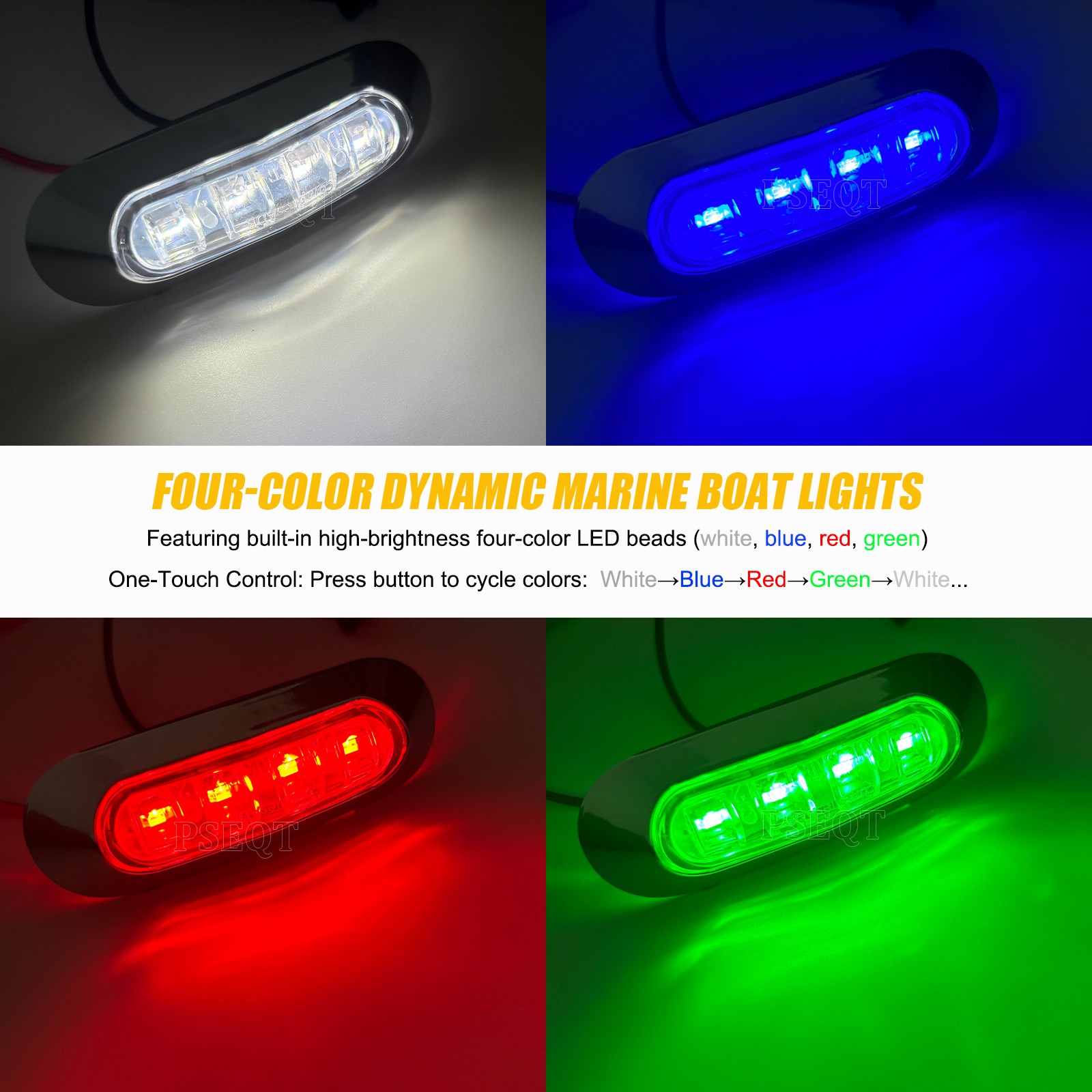6X LED Boat Courtesy Light 4-color Oval 3.8'' Marine Interior Deck Stern Light