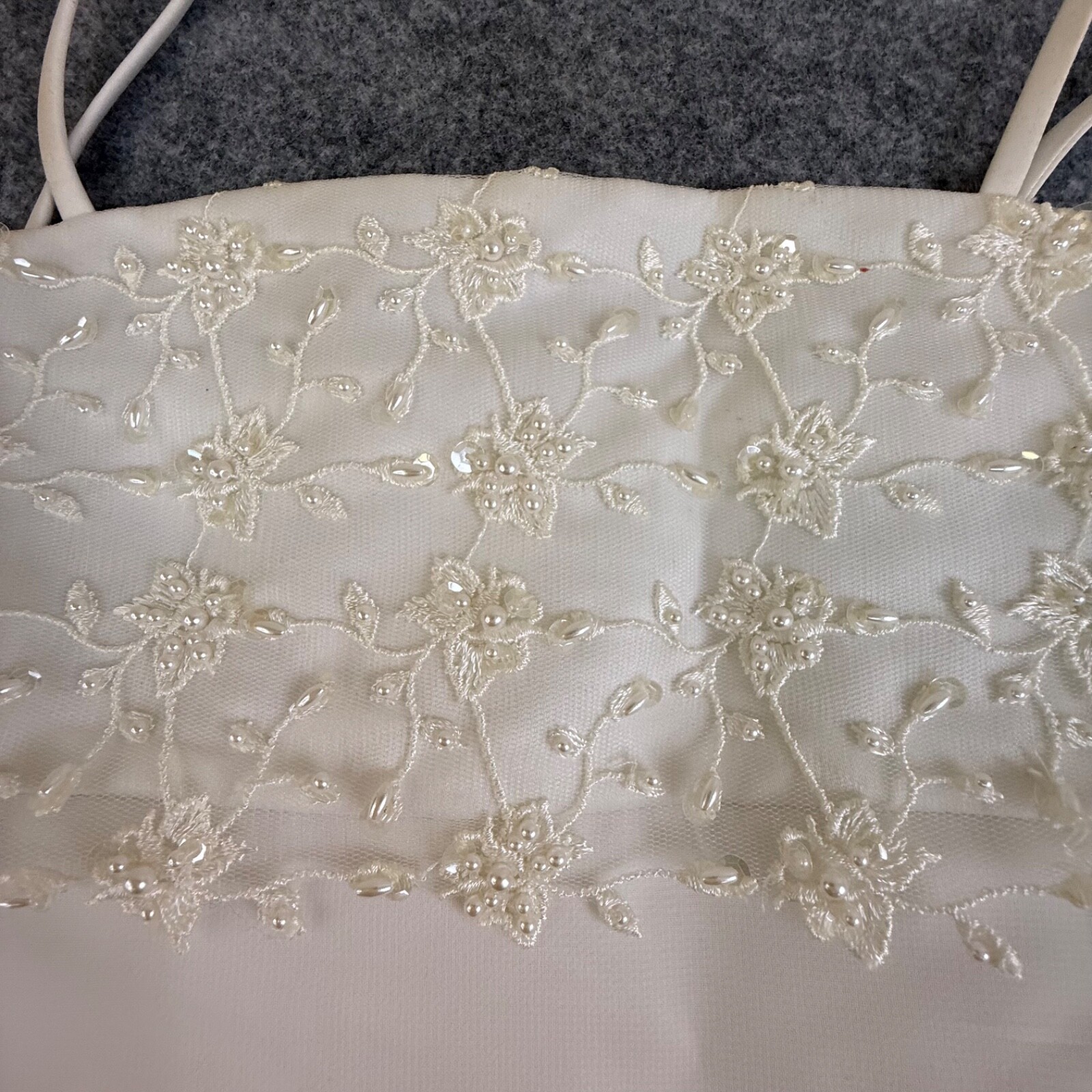 David's Bridal Tea Length Wedding Dress Womens 7 Straps Beaded Pink Sash Ribbon