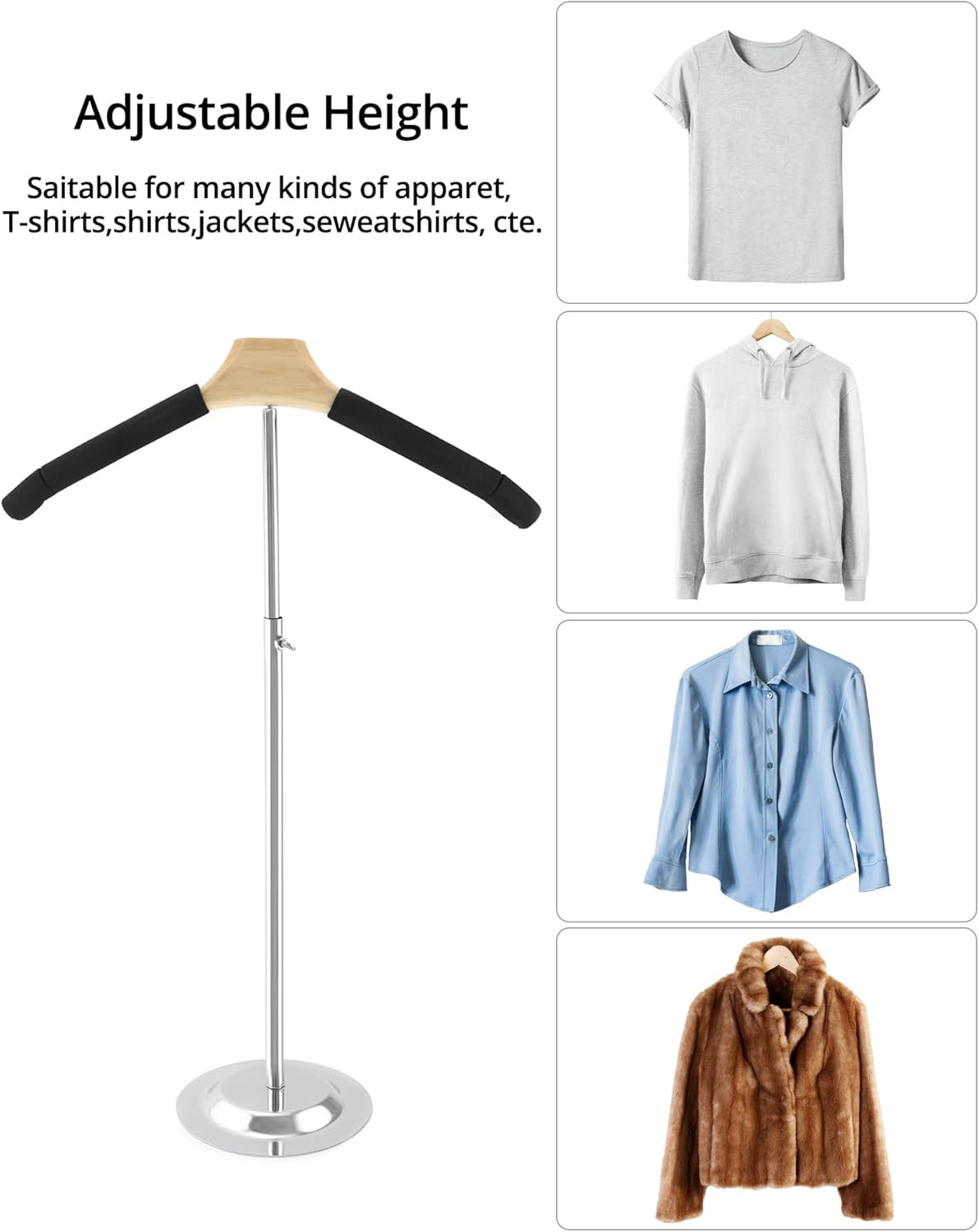 Adjustable Metal T-Shirt Display Stand, 2 Pack Foam & Wire Clothes Hanger Rack -