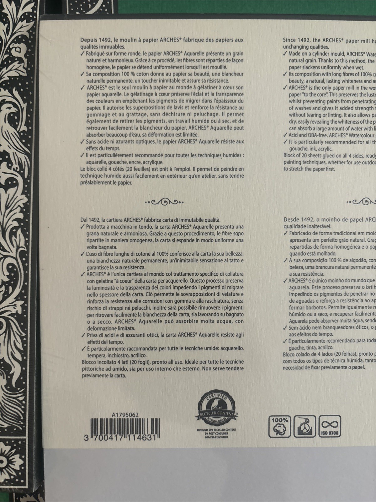 Aqvarelle Arches Watercolor Paper Block Cold Press, 12X16 Lot Of 4 C162