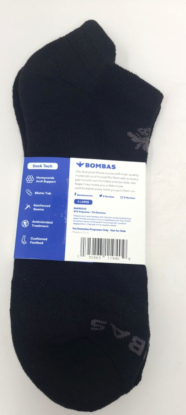 Bombas Black Socks Size XL Ankle 25 Pairs NEW