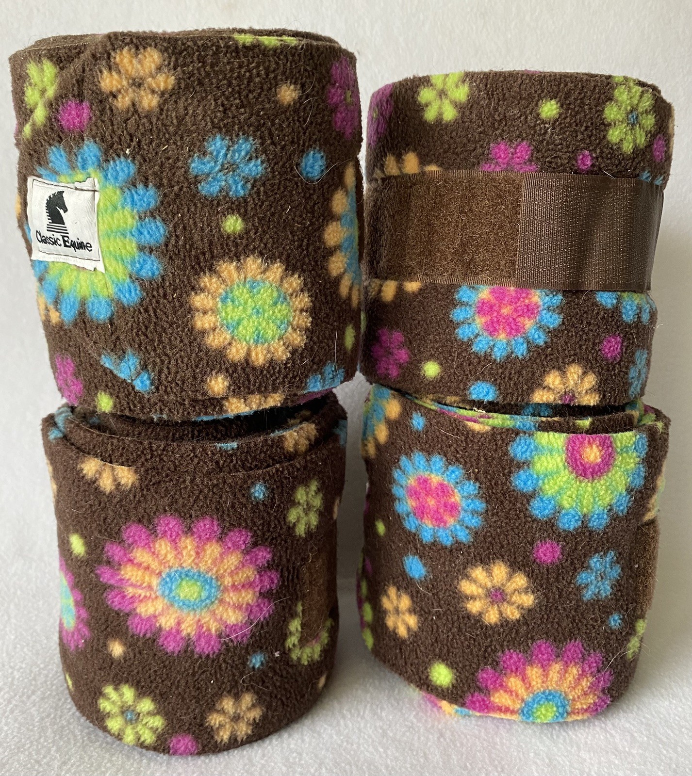 CLASSIC EQUINE Set of(4) POLO WRAPS ~Chocolate FLOWER Pattern~LIGHTLY USED~CLEAN