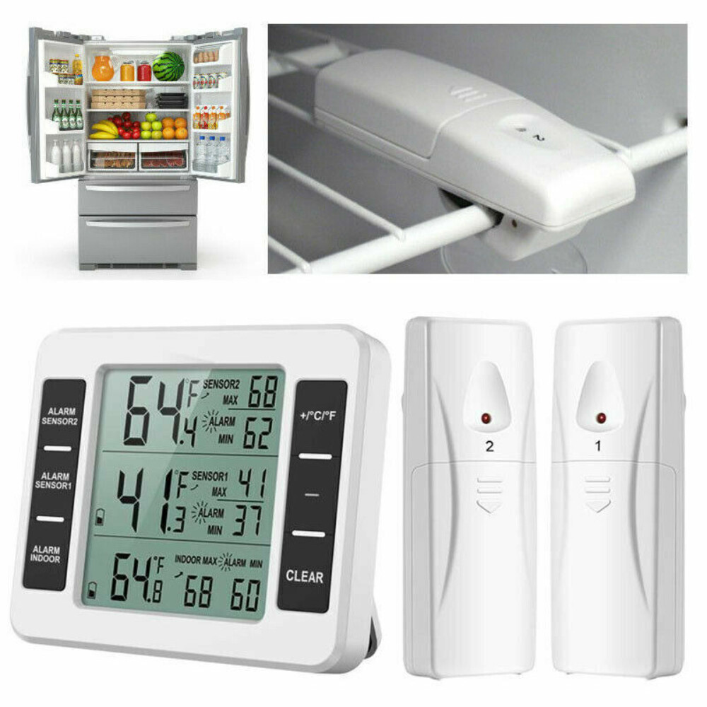 Wireless Digital Refrigerator Freezer Thermometer Temp Alarm Dual Sensor