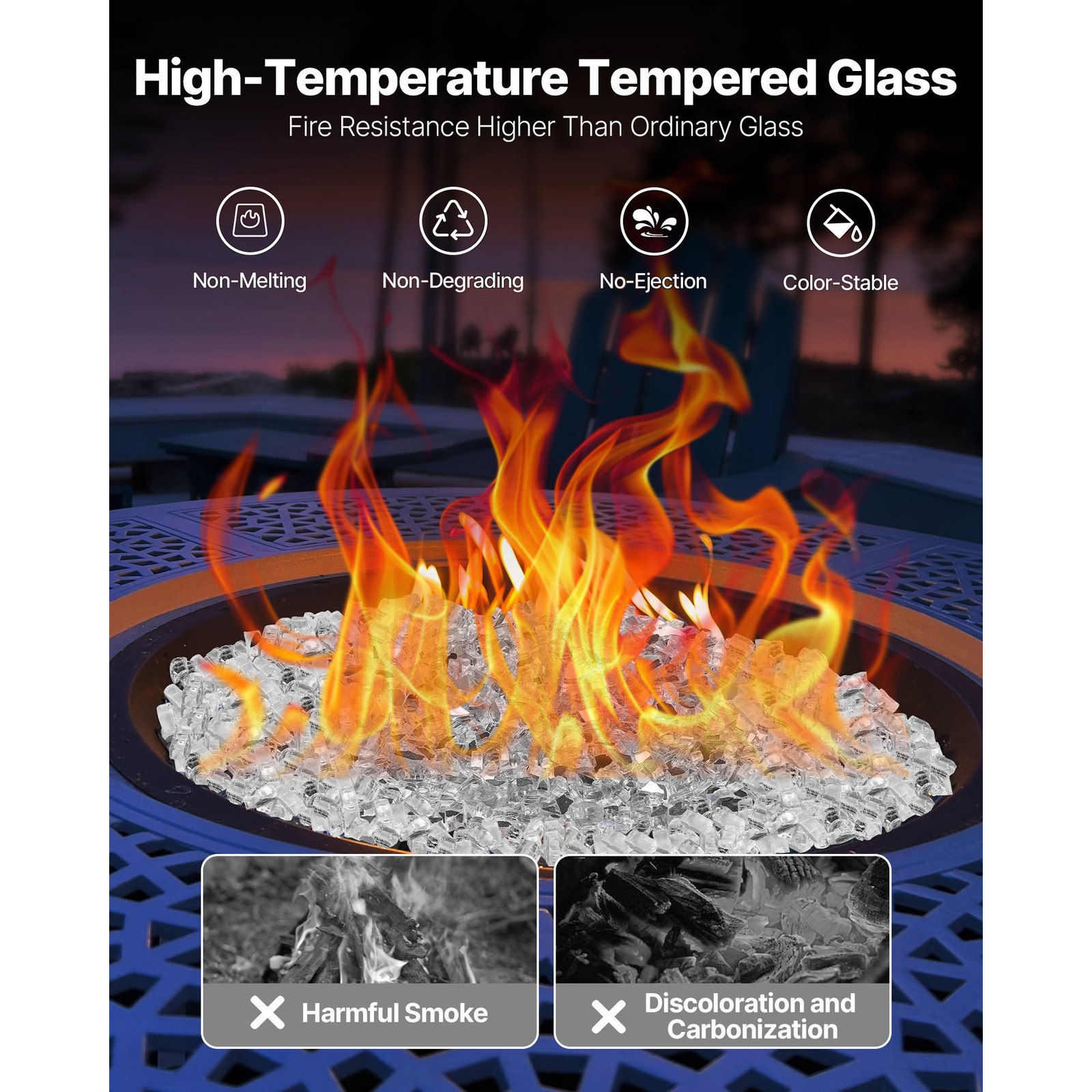 Uimoso 10 lbs Clear 1/2-Inch Fire Pit Glass for Fireplace and Table