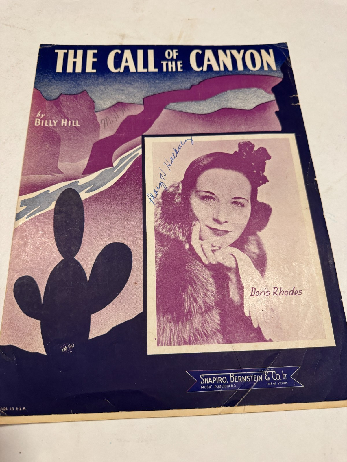 FREE SHIP! 1940 The Call of the Canyon Bill Hill Doris Rhodes Sheet Music
