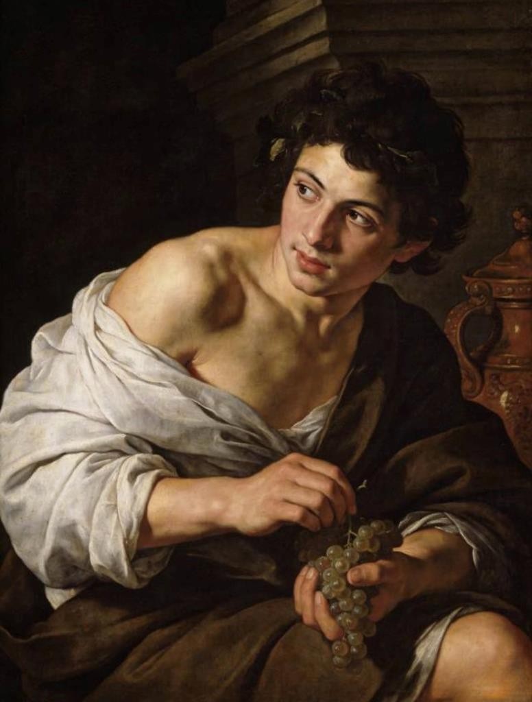 Handmade Old Master-Art Antique Oil Painting Male men grape on canvas 24"x30"