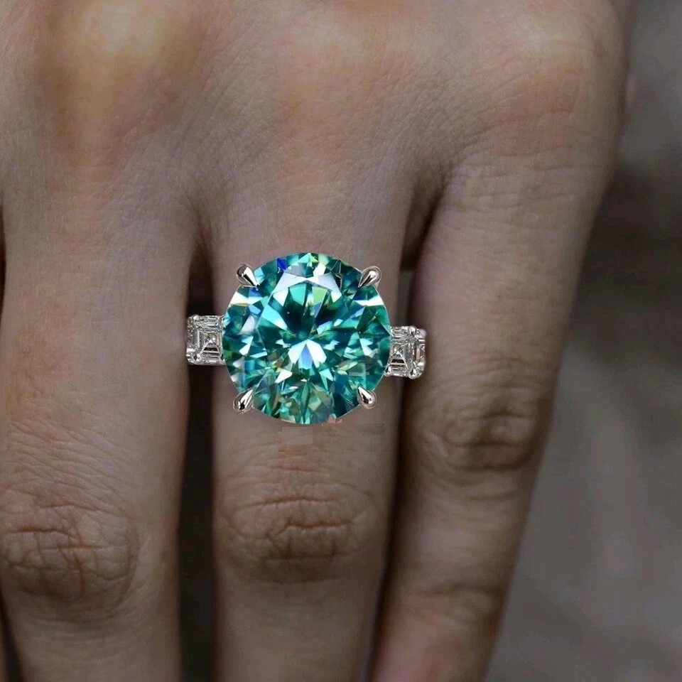 RARE 12.00 Ct Certified Round Cut Blue Treated Diamond Solitaire Ring 925 Silver