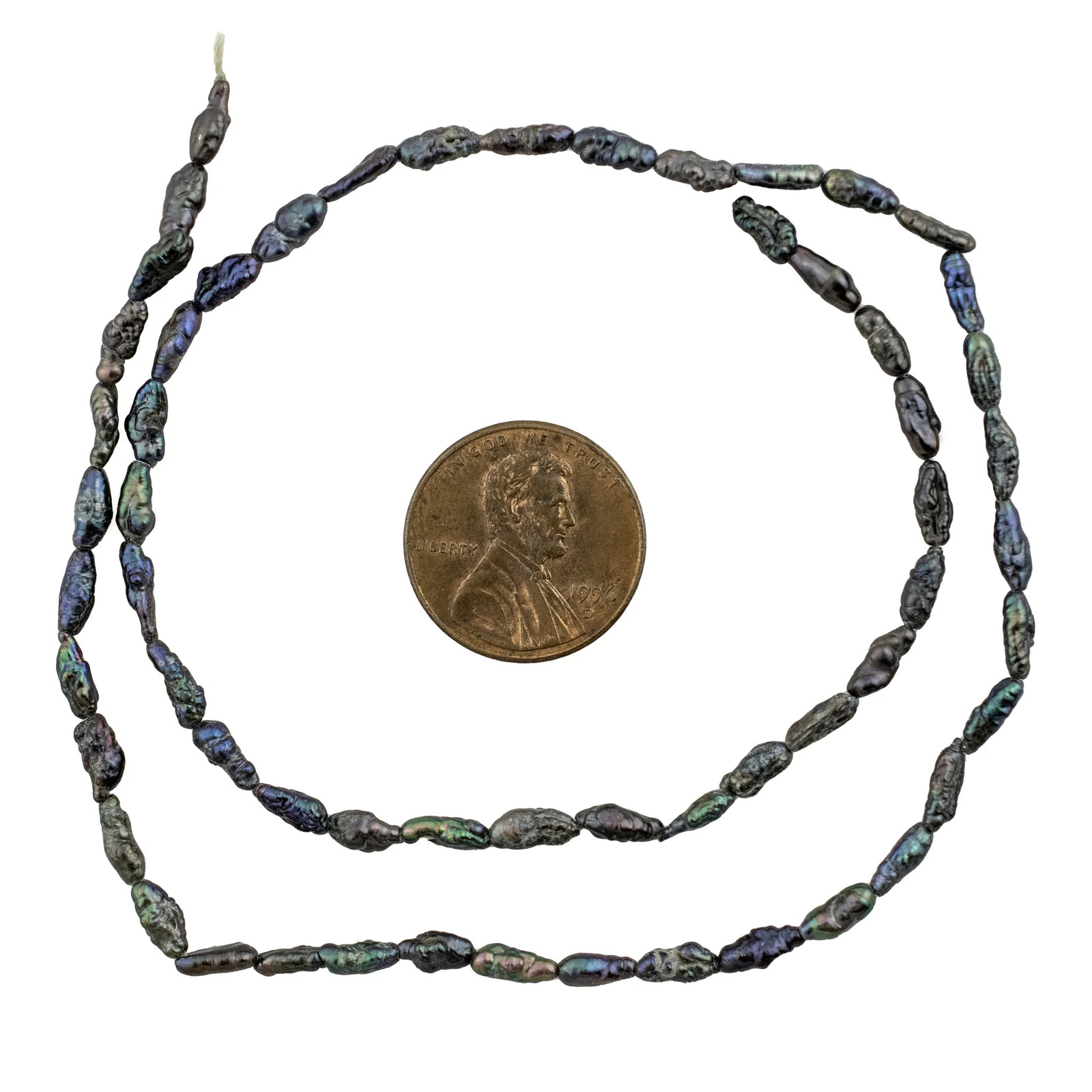 Iridescent Blue Vintage Japanese Rice Pearl Beads 3mm Black Oval 16 Inch Strand