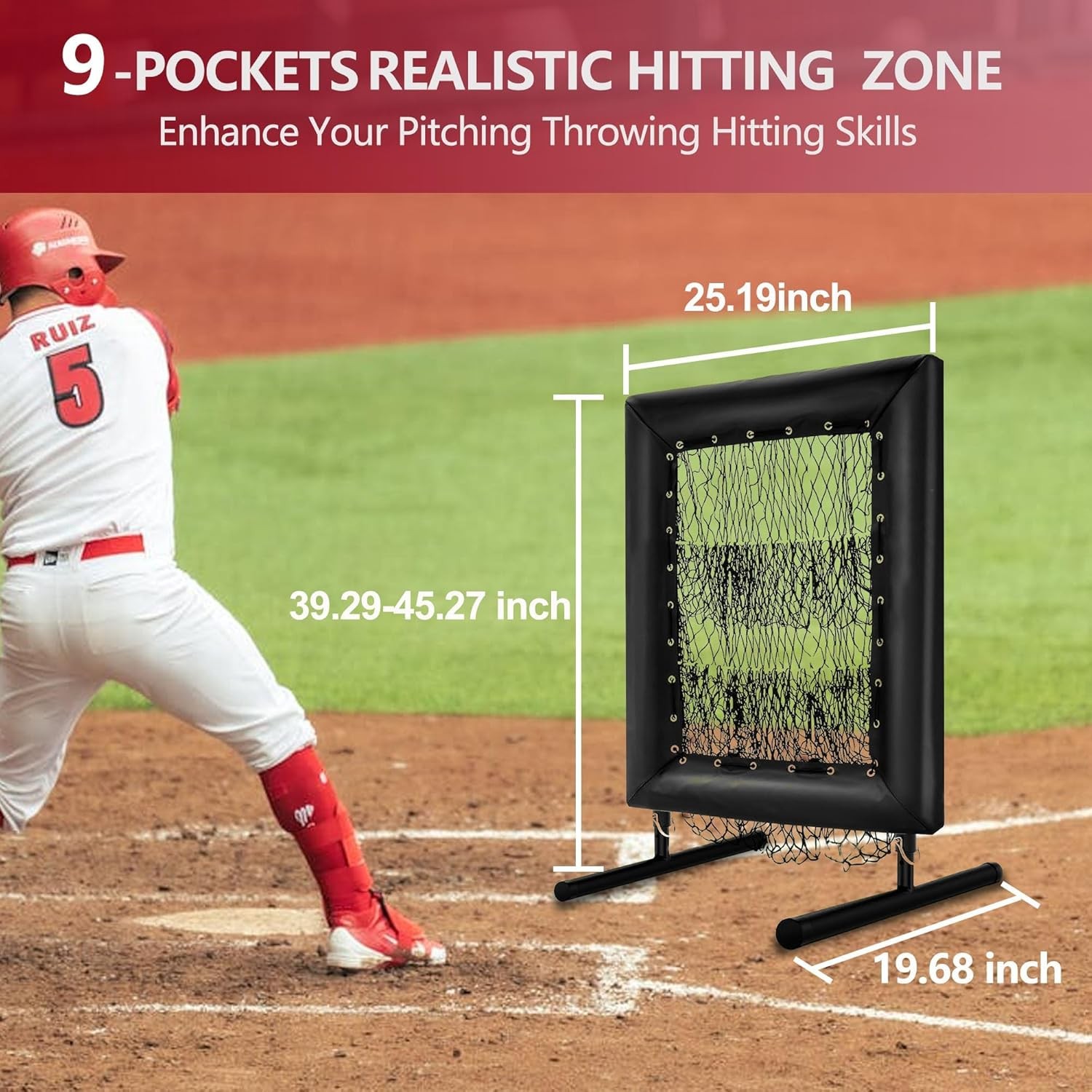 9Hole Adjustable Baseball Pitching Net Hit Zone Aim Trainer for Batting Pitching