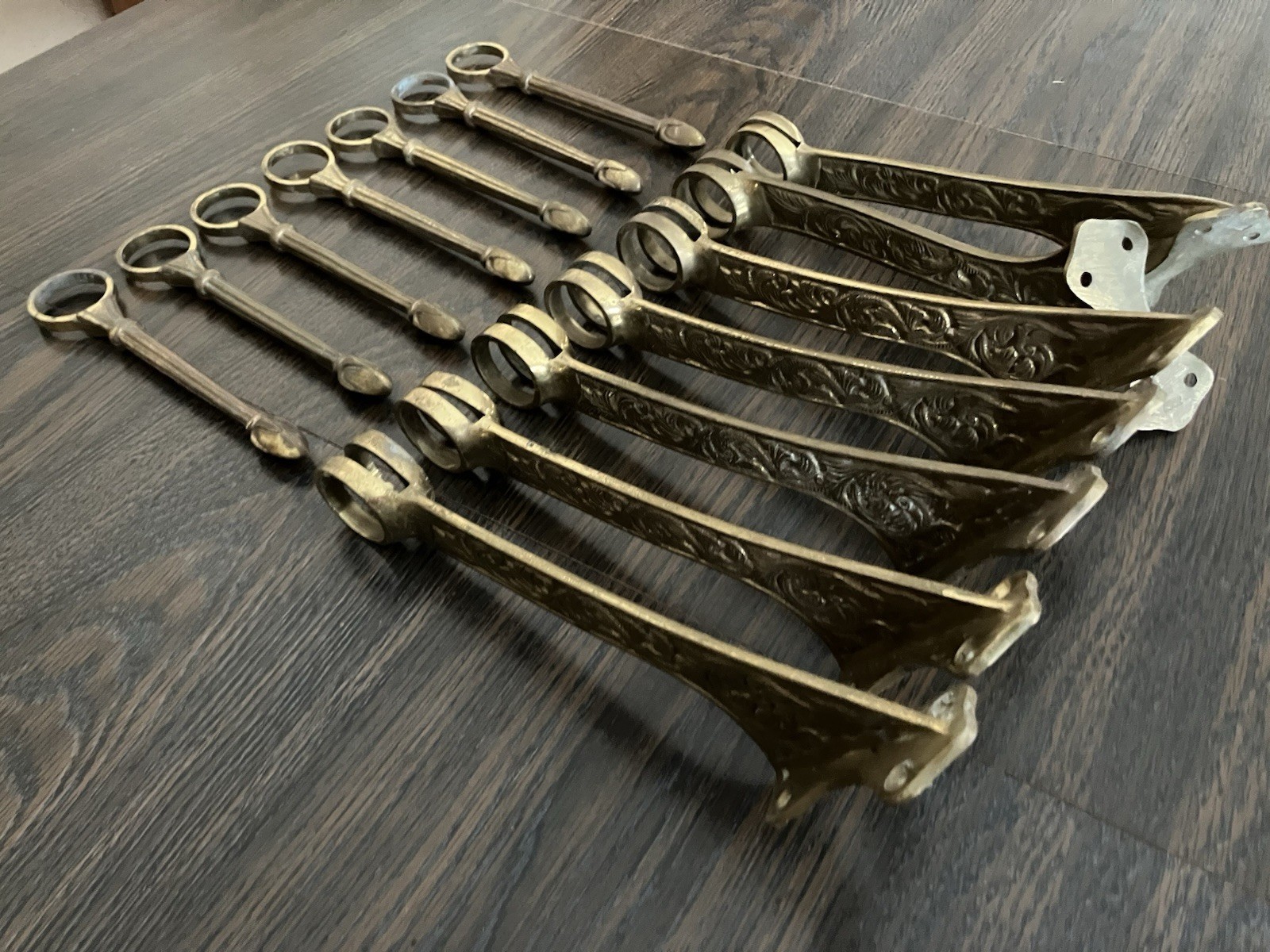 Antique Victorian Style Aged Brass Bar Footrest Brackets Set of 7
