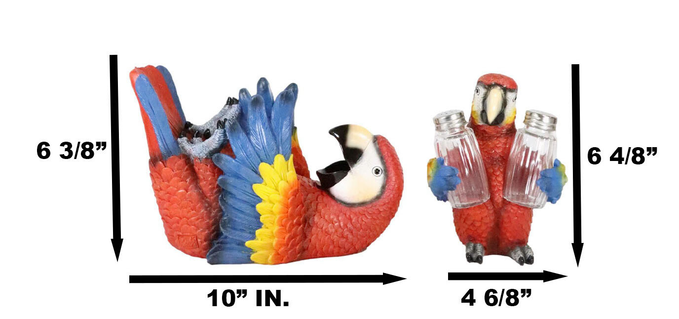 Red Scarlet Macaw Parrot Wine Bottle And Salt Pepper Shakers Holder Figurine Set